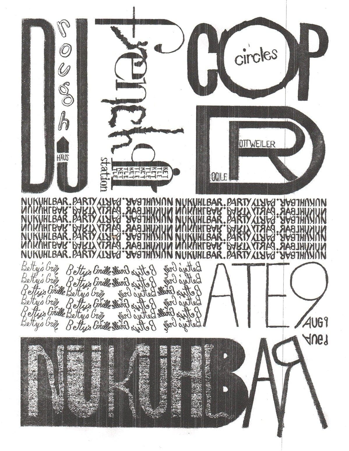 Poster & lettering for Nü Kühl Bar concert in Nashville. 2014, 8.5˝ × 11˝, risograph print.