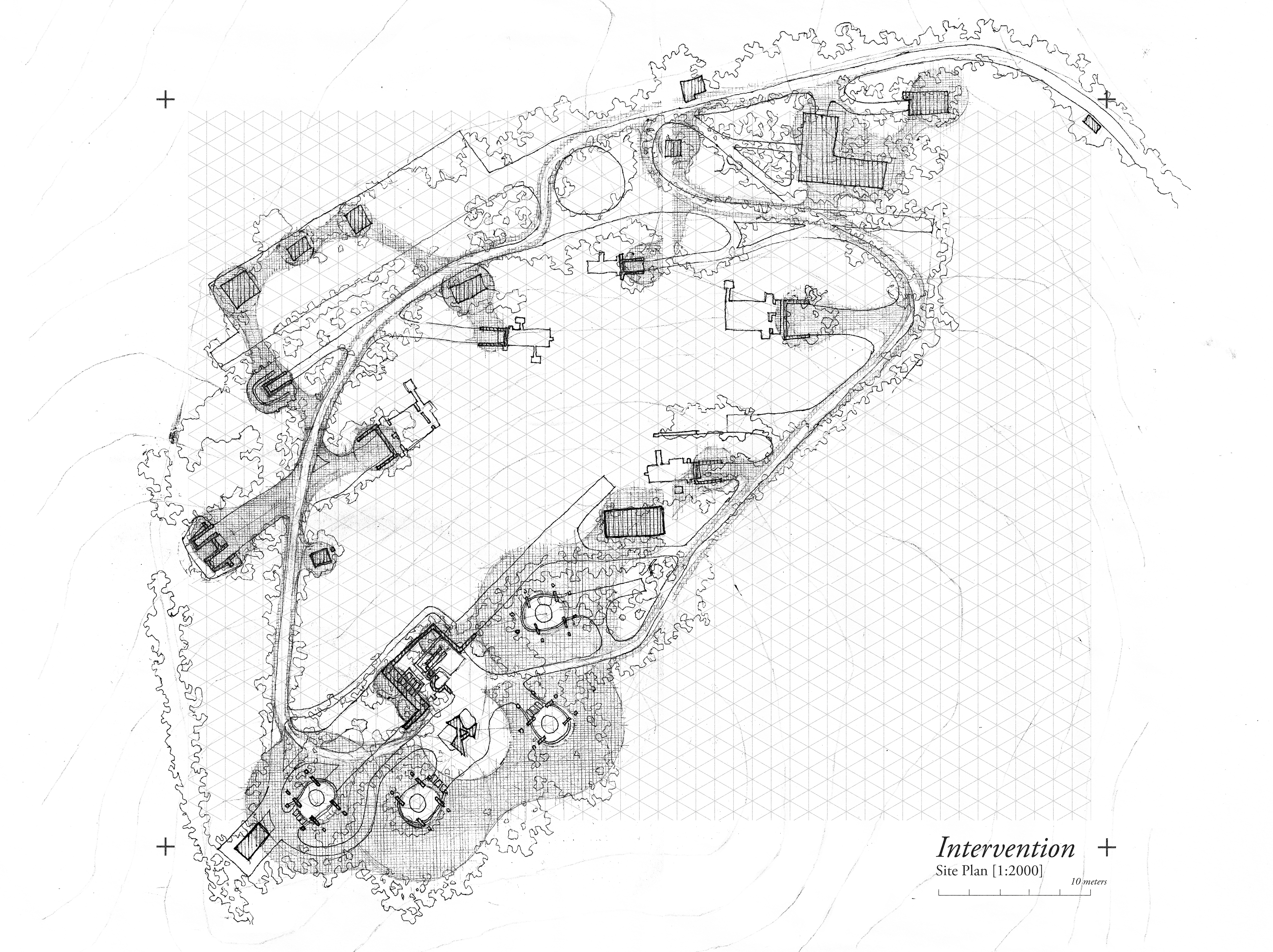 2021, Site Plan with Intervention, Hand Drawing & Digital Collage.