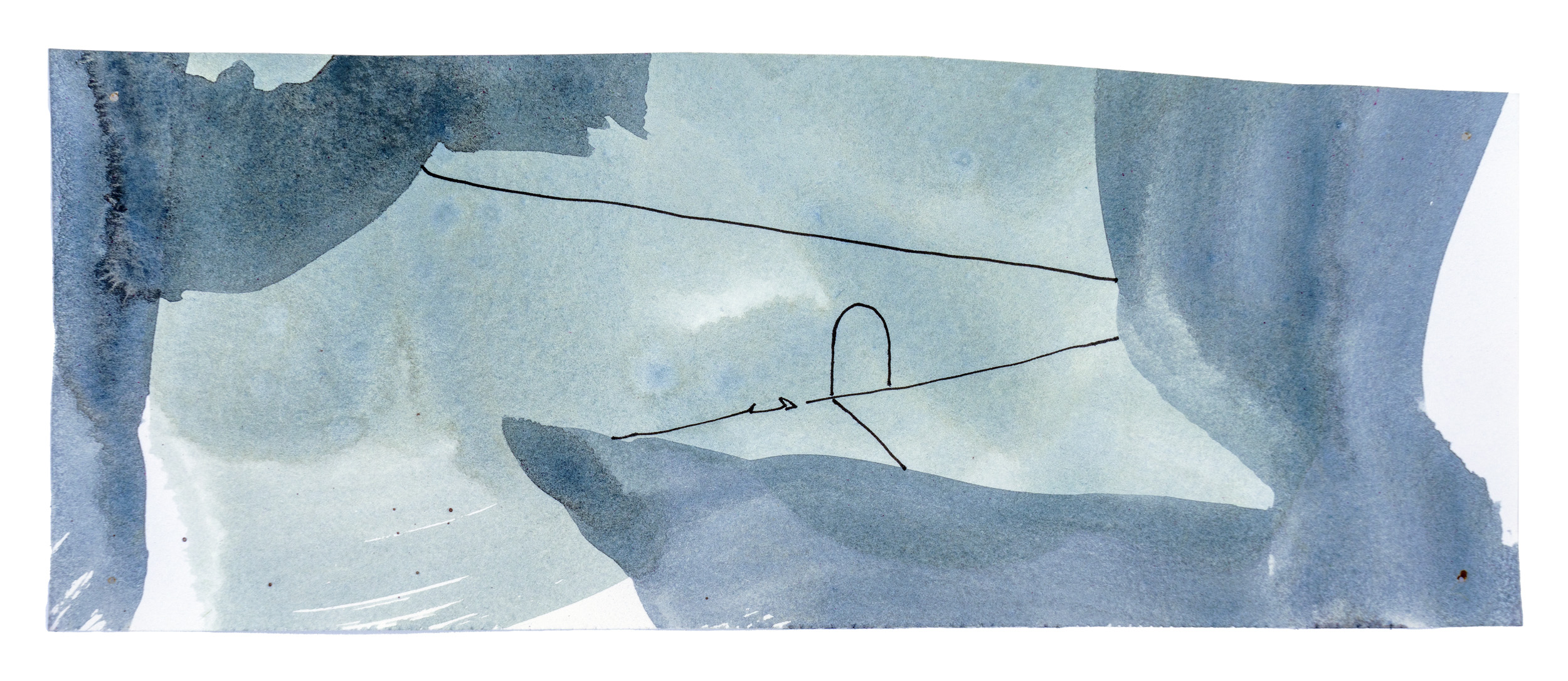 9. 2022, watercolor and ink on paper 3.5 x 9  inches