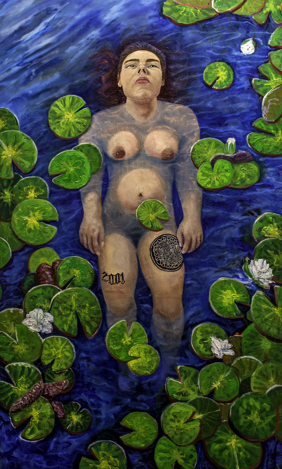 Ophelia2022, Mixed media on wooden panel, 27.5 x 46 inches