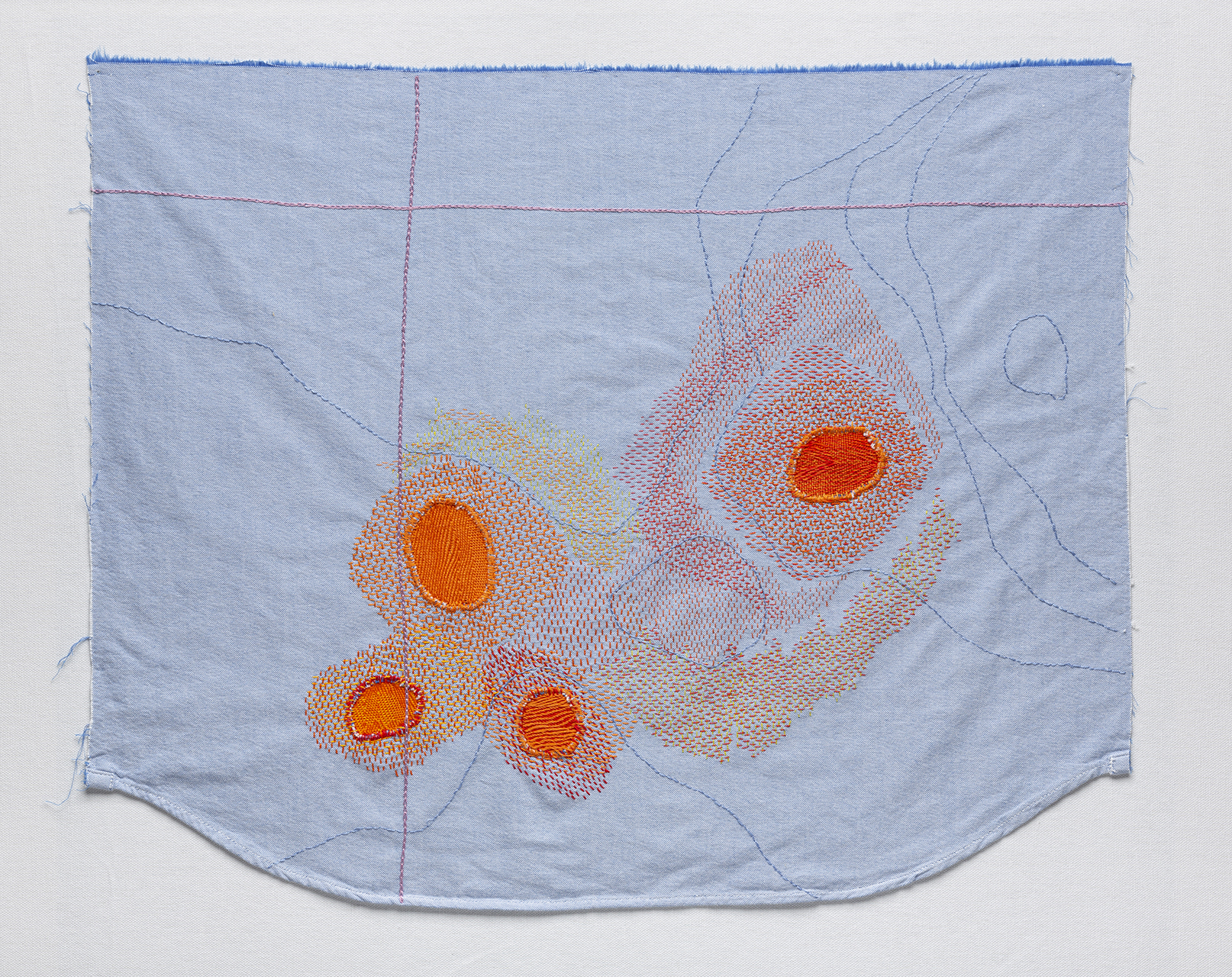 Tuck 2. Embroidery and mending in cotton. 26" x 29". 2019. Photo: Tim Thayer.