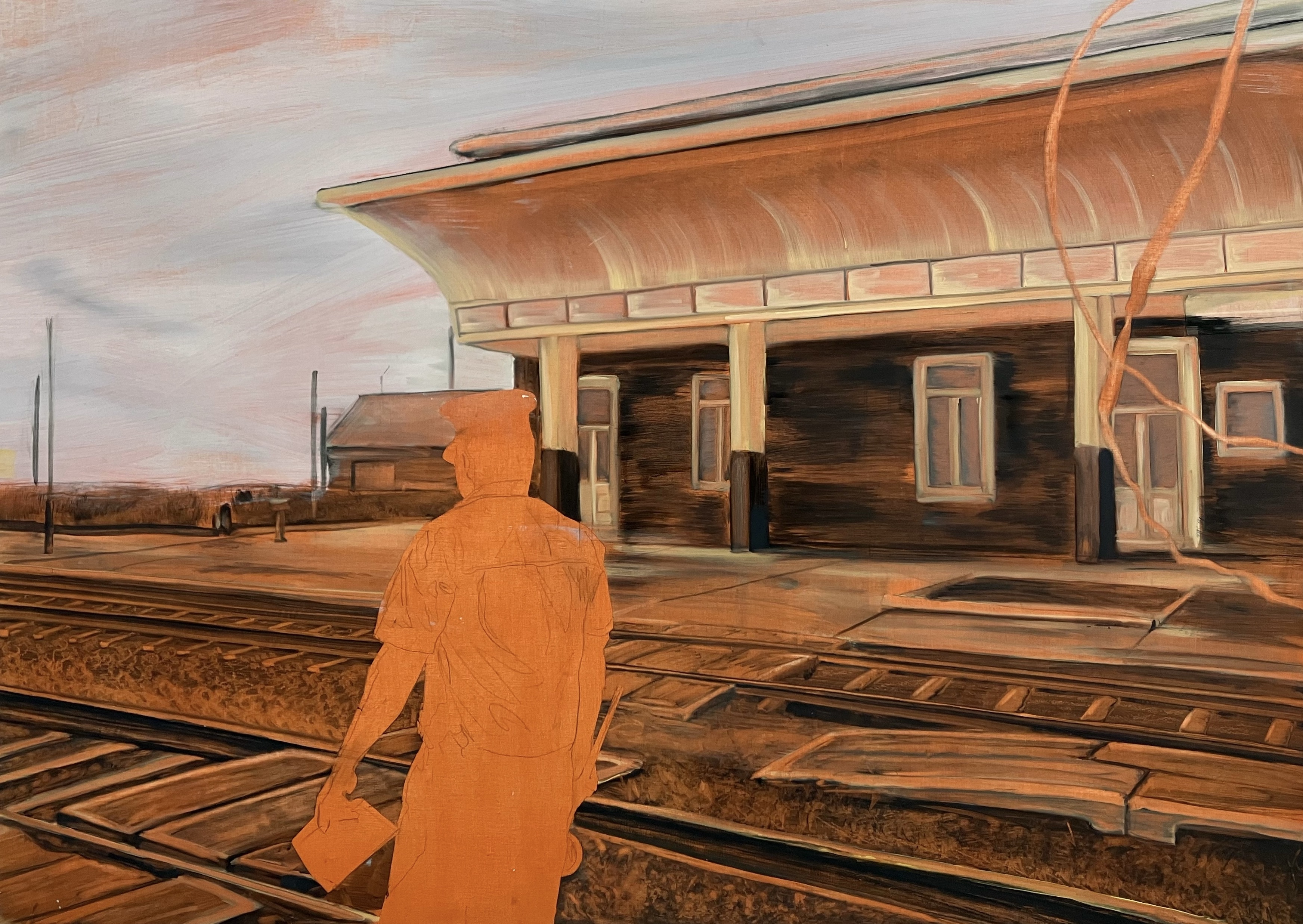 Sǎntana/Train to Cluj, Oil on plywood, 106 x 148.5 cm