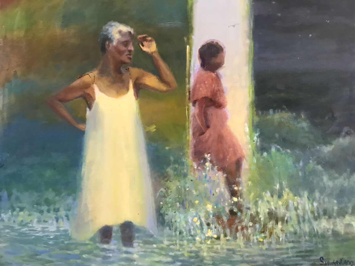 Women at Fountain, Trinidad  |  14" x 11"  |  Oil