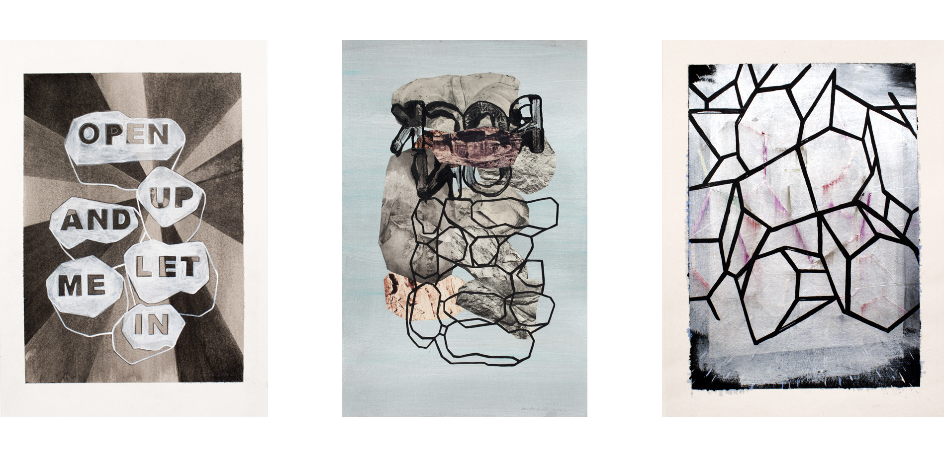 "Open Up", 2012, Gouache, 53x35 cm - "Rockon", 2013, Mixed technique, 53x35 cm - "Untitled", 2012, Mixed technique, 53x35 cm