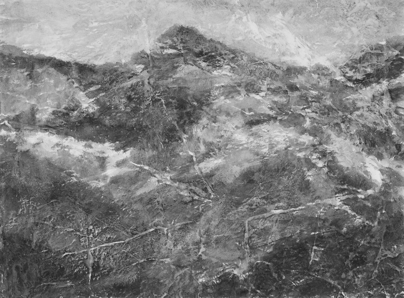 Mont analogue (IX) [Mount Analogue (IX)]Indian ink and methylcellulose on canvas100 x 140 cm, 2024