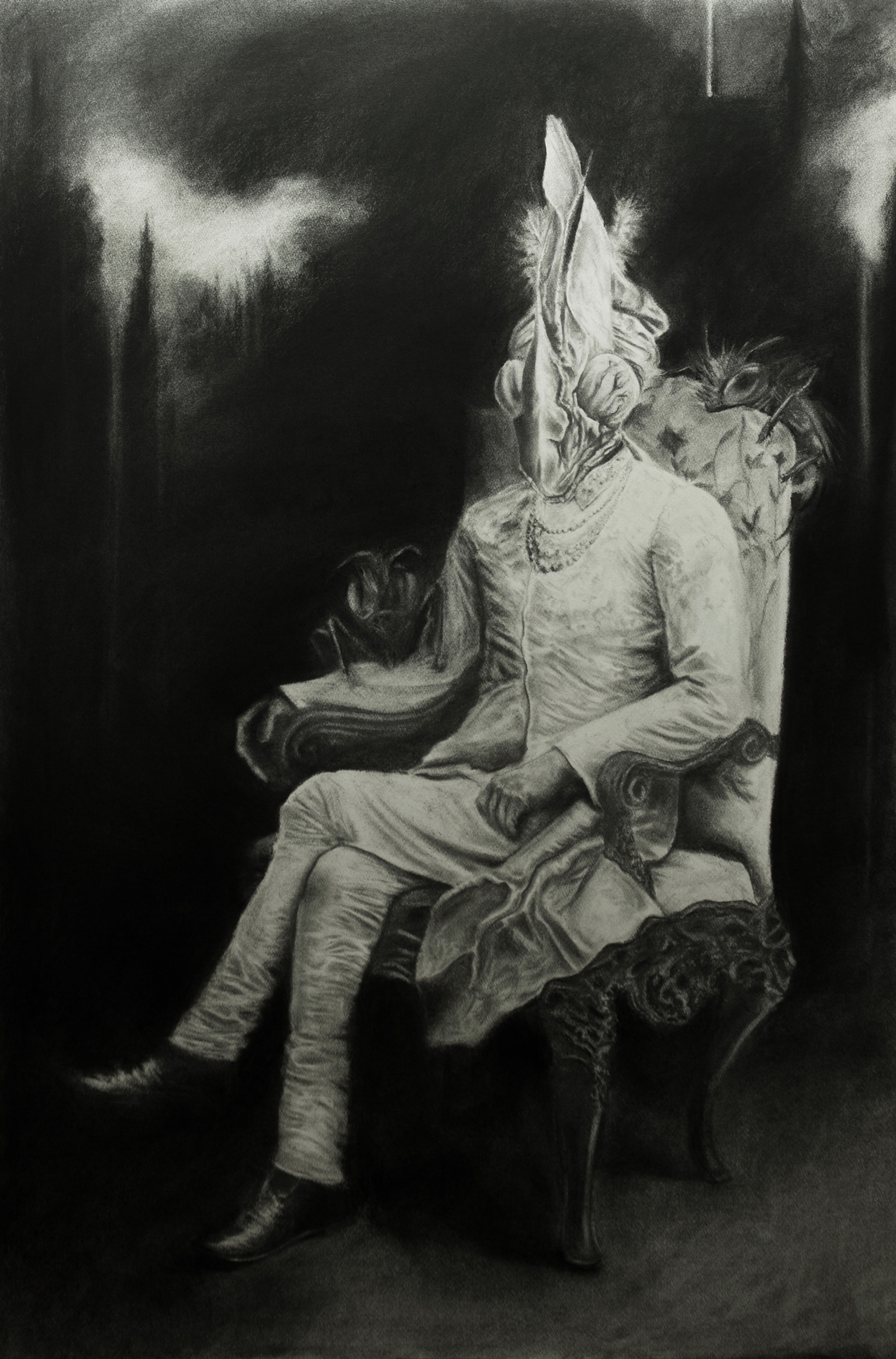 The triumph of these tired eyes. Graphite and Charcoal on archival paper, 97cm x 64cm, 2017