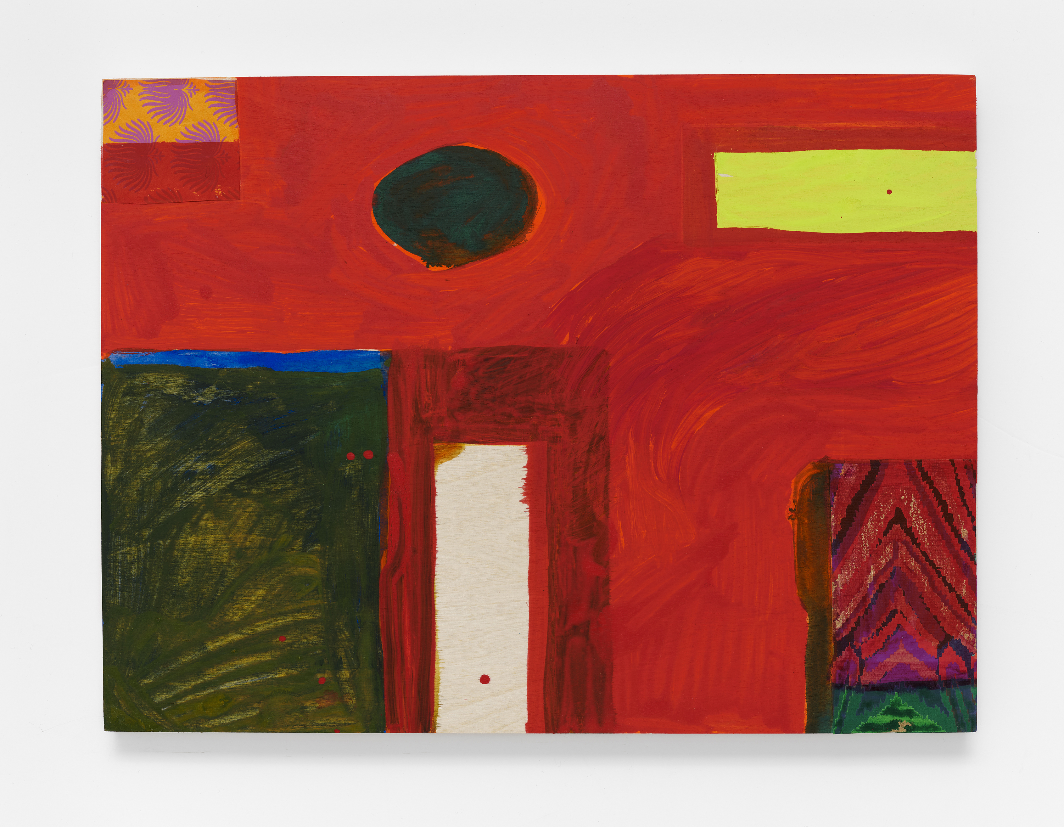Door 2 (Brilliant Orange), 16 x 12", gouache and paper on wood panel, 2024