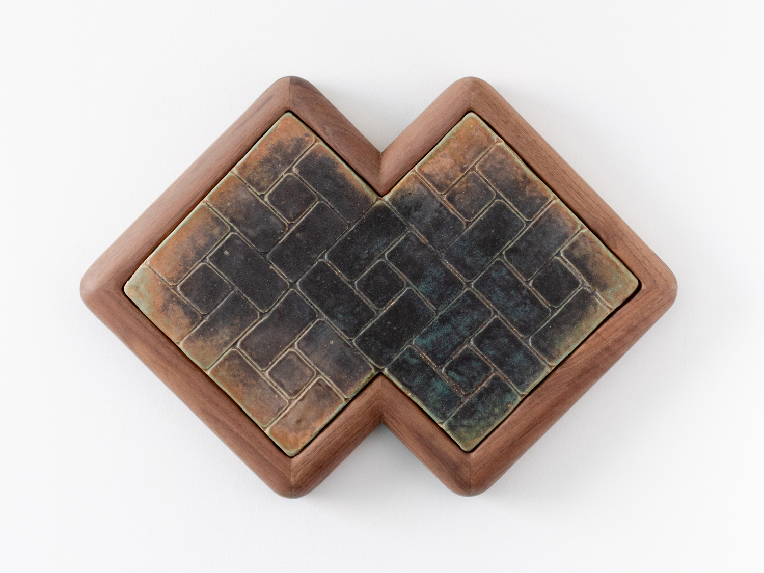 Jordan Mitchell-Fletcher, Crossover, 2022, Glazed stoneware in Walnut frame, 45 x 32 cm
