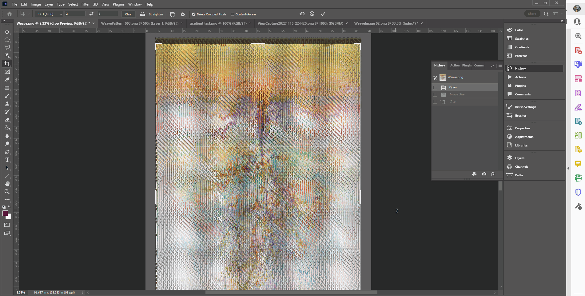 7. Crop and scale your image to the resolution specified below. Rerun the Indexical color mode with the Fiber arts colors.