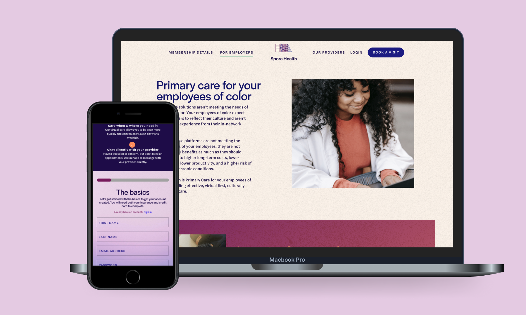 Spora Health website Redesigned Book a Visit flow and new sub-pag