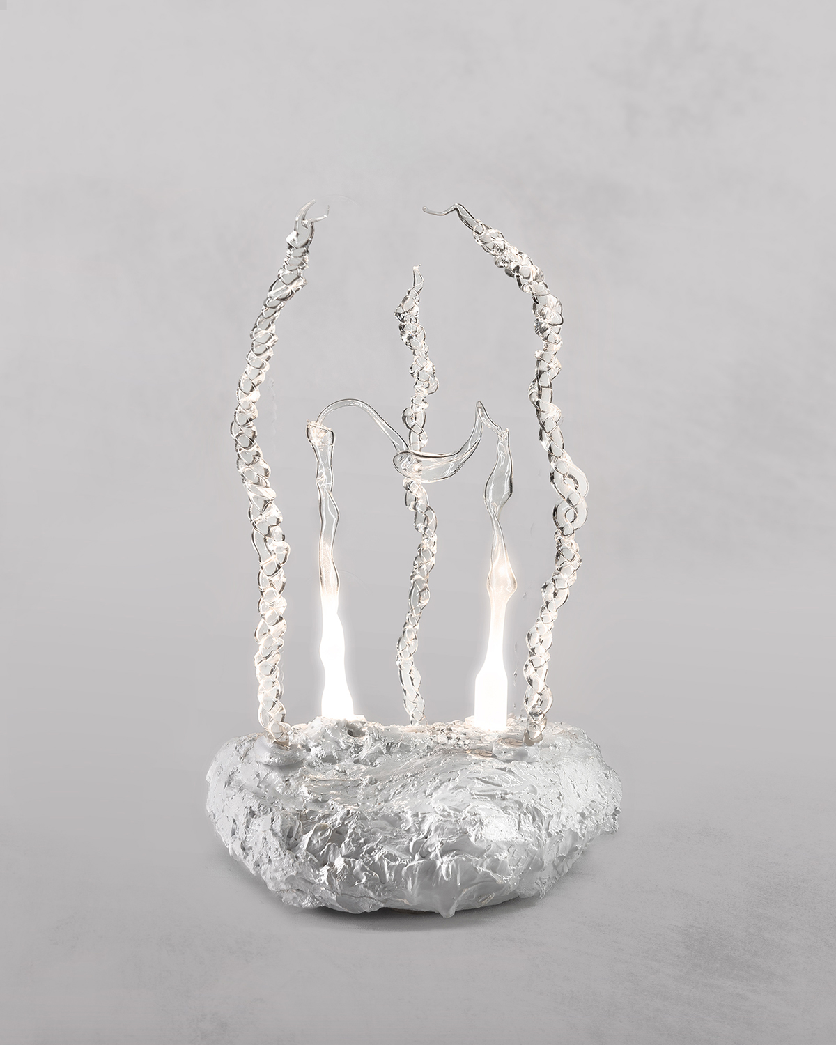 DBeroe Ovata (Dedal) on a white background, lamp made with blown glass from Plaja Studio, Medi Terraneum collection.