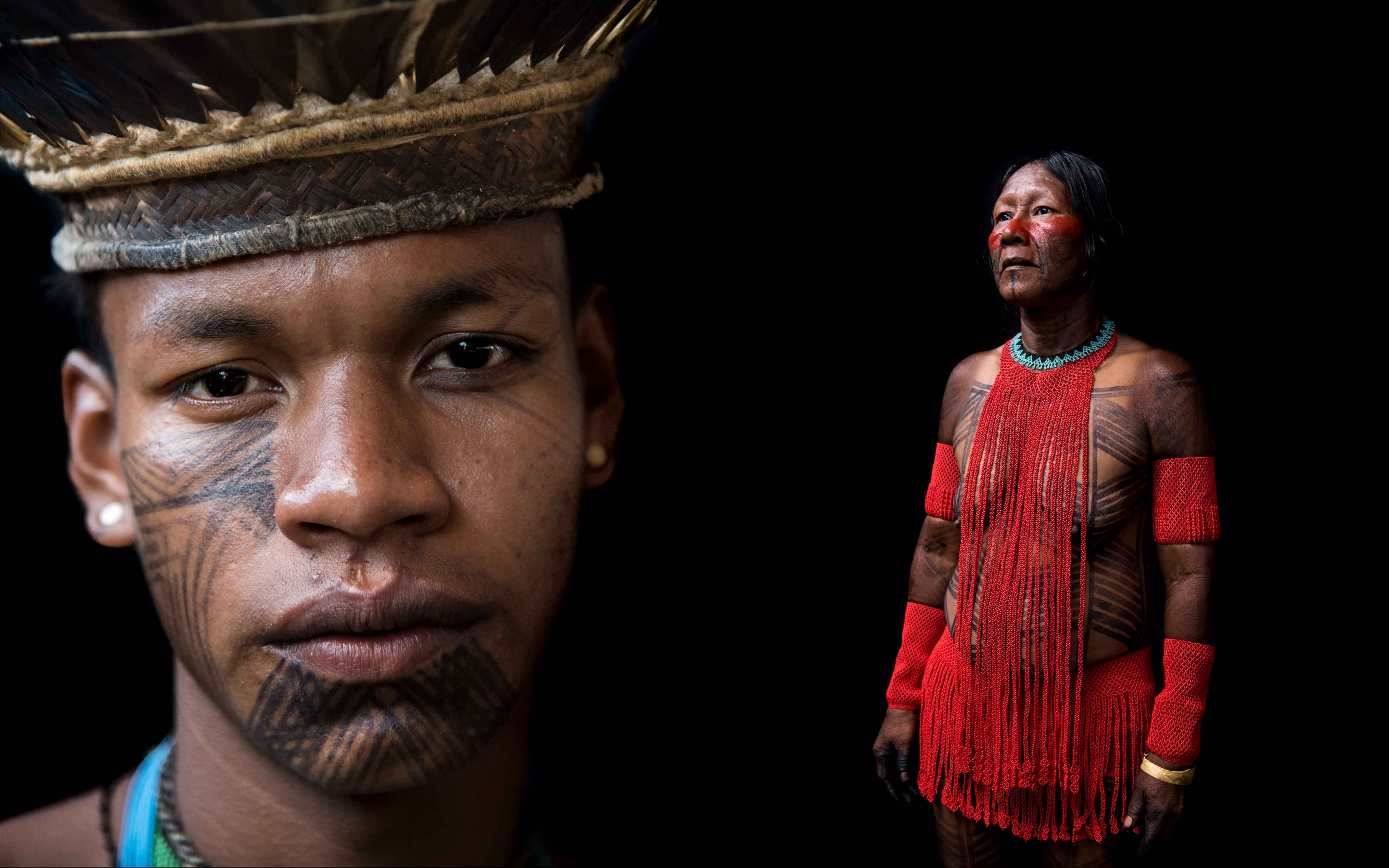 Taywã Pataxó, from Bahia and Nhakte Kayapó wearing her colourful glass beads.