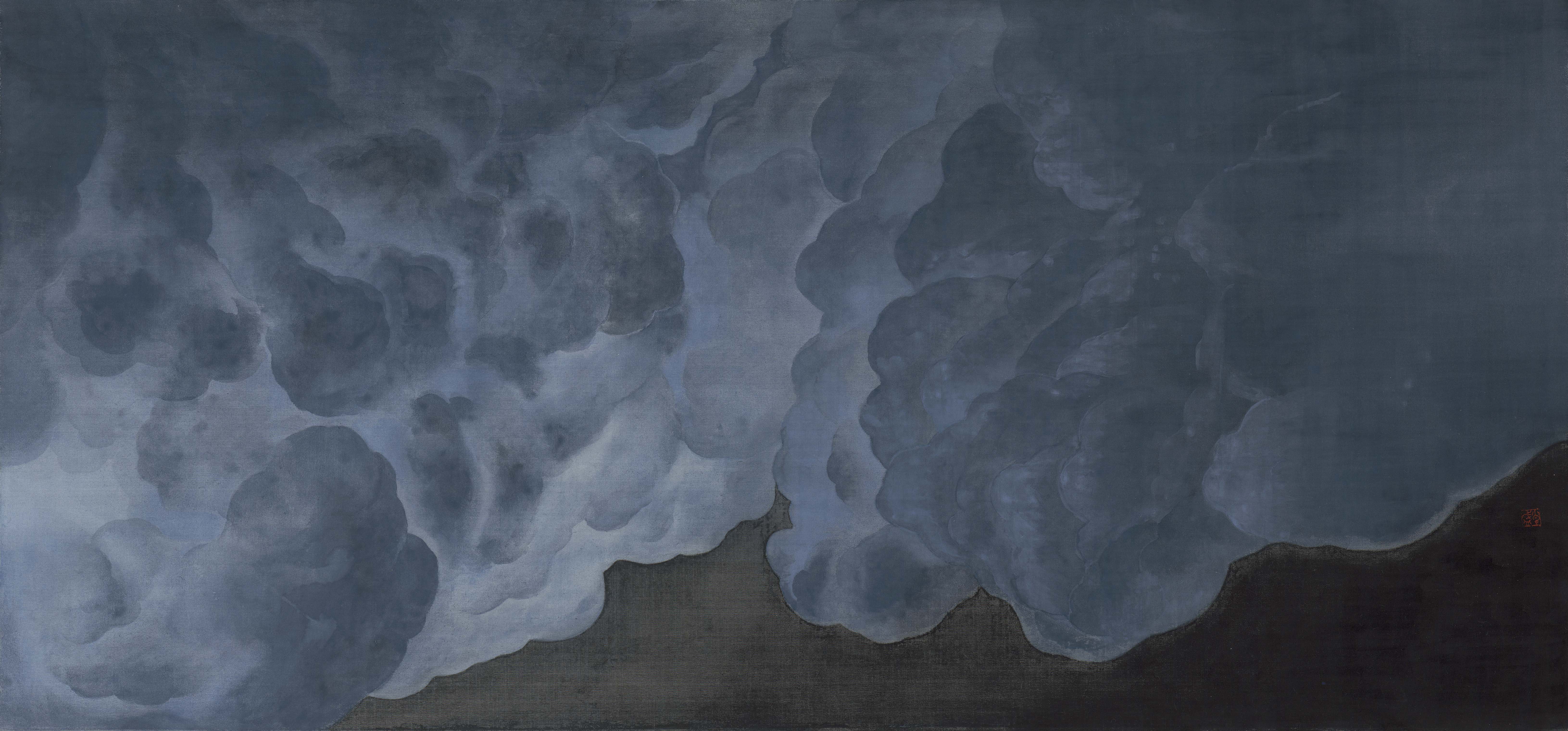 Thunderstorm, 2015, mineral pigment, ink on silk, 38X82cm (15X32.3 in)
