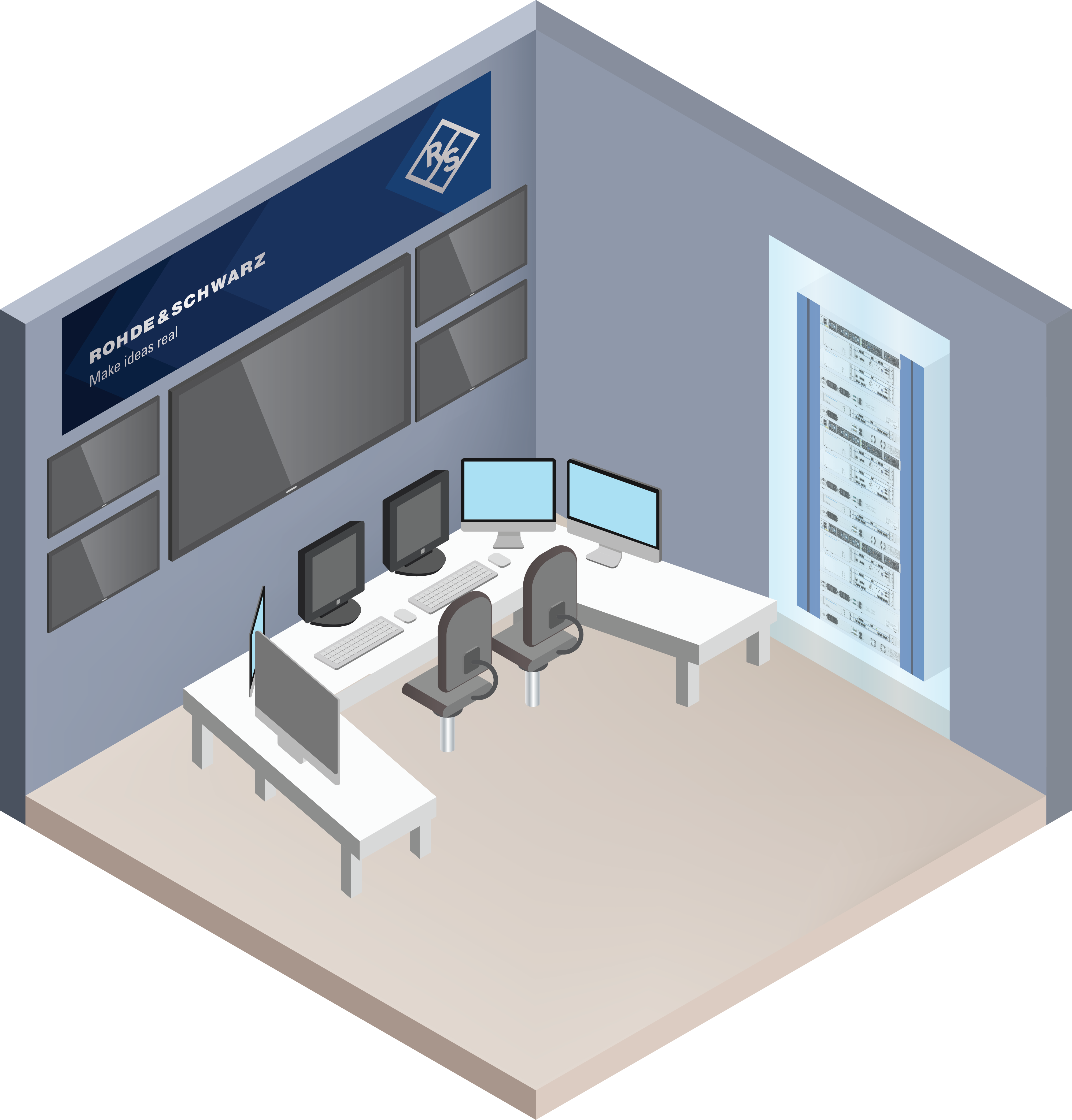 Isometric view of an office room.