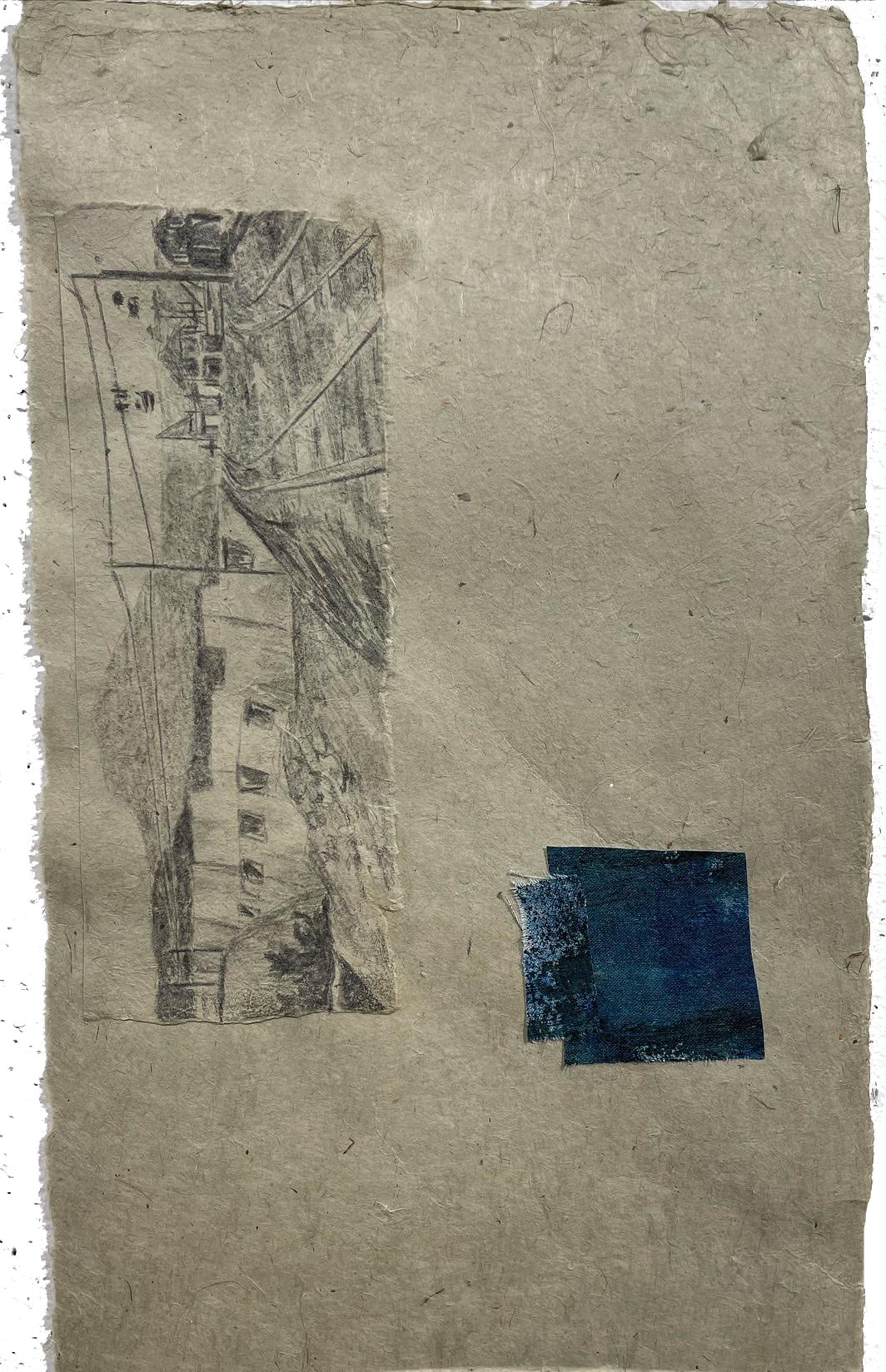 mountain dam rise, graphite and collage, 2022