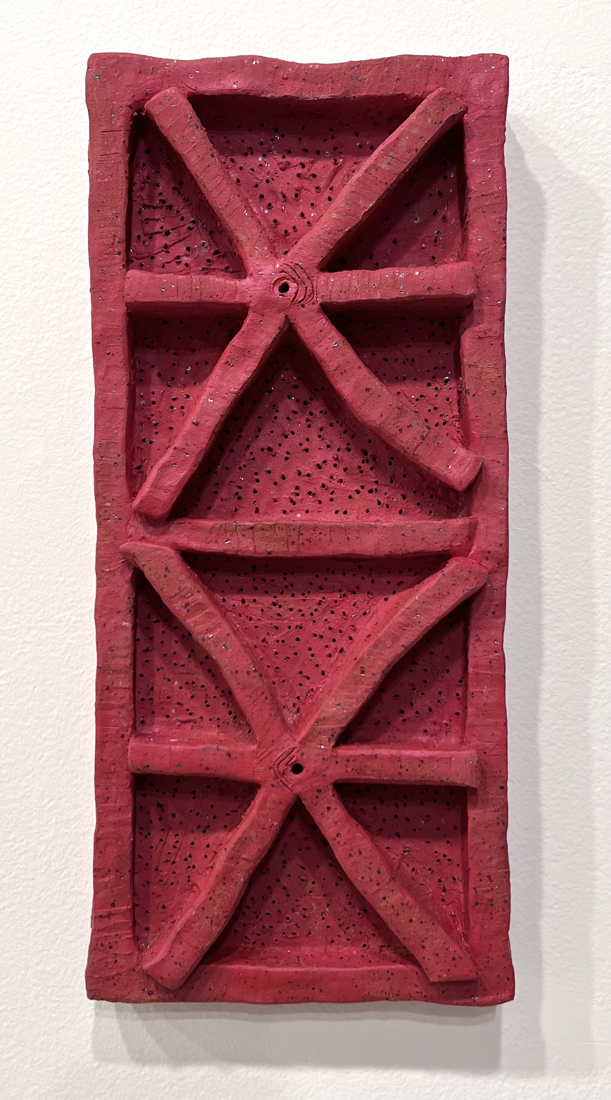 Portrait (11), ~13.5 x5.5”, underglaze, glaze, oil paint, ceramic. 2022.