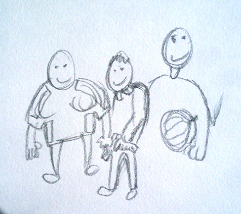 All of this one was drawn while I was asleep. They are 3 kids in Halloween costumes.