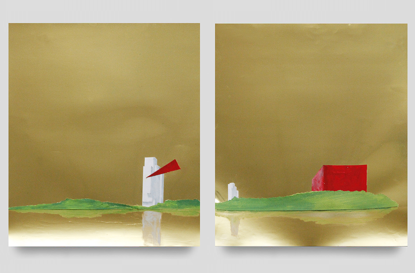 GOLDENSCAPE 1 and 2 / DIPTYCH (2019) Gouache, Oil Pastel, Graphite, Pigment on paper board 60 x 46cm