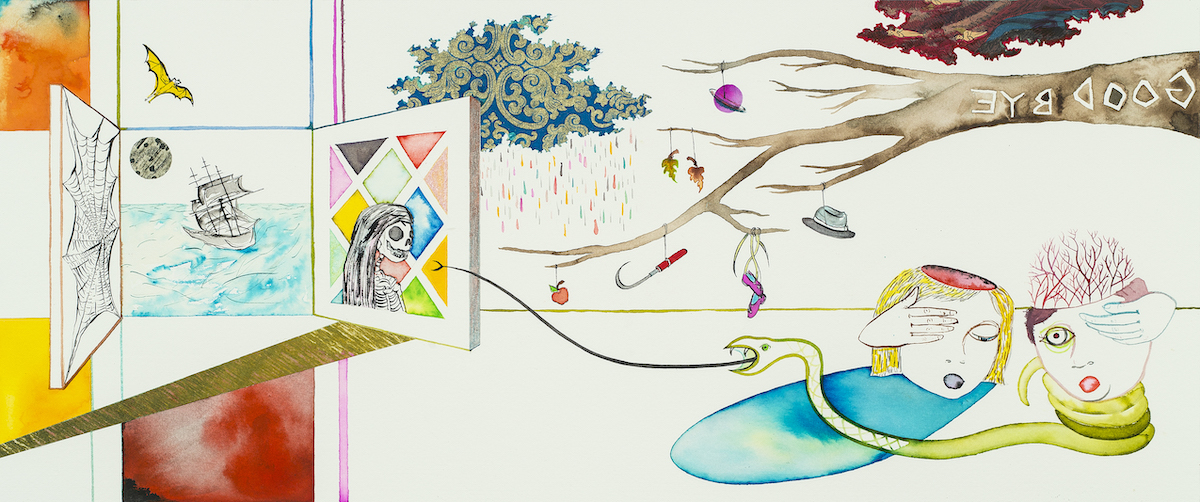 Claire Cowie Where Are You, 2014, Watercolor and ink on paper, 11.5 x 22 in. (Sold)