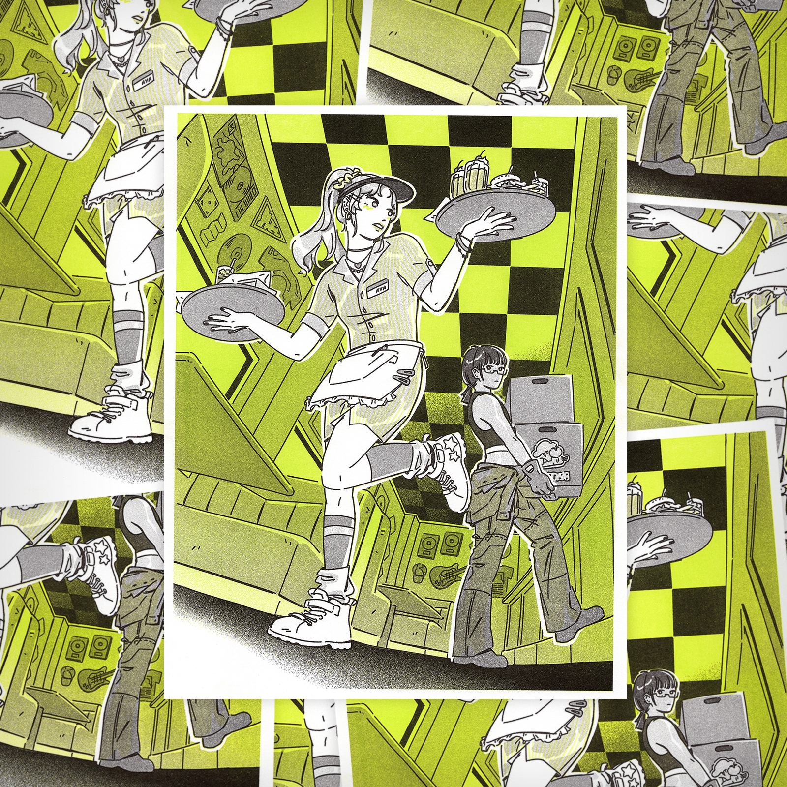 [the guy she was interested in] printed at monster workshop with light lime & black