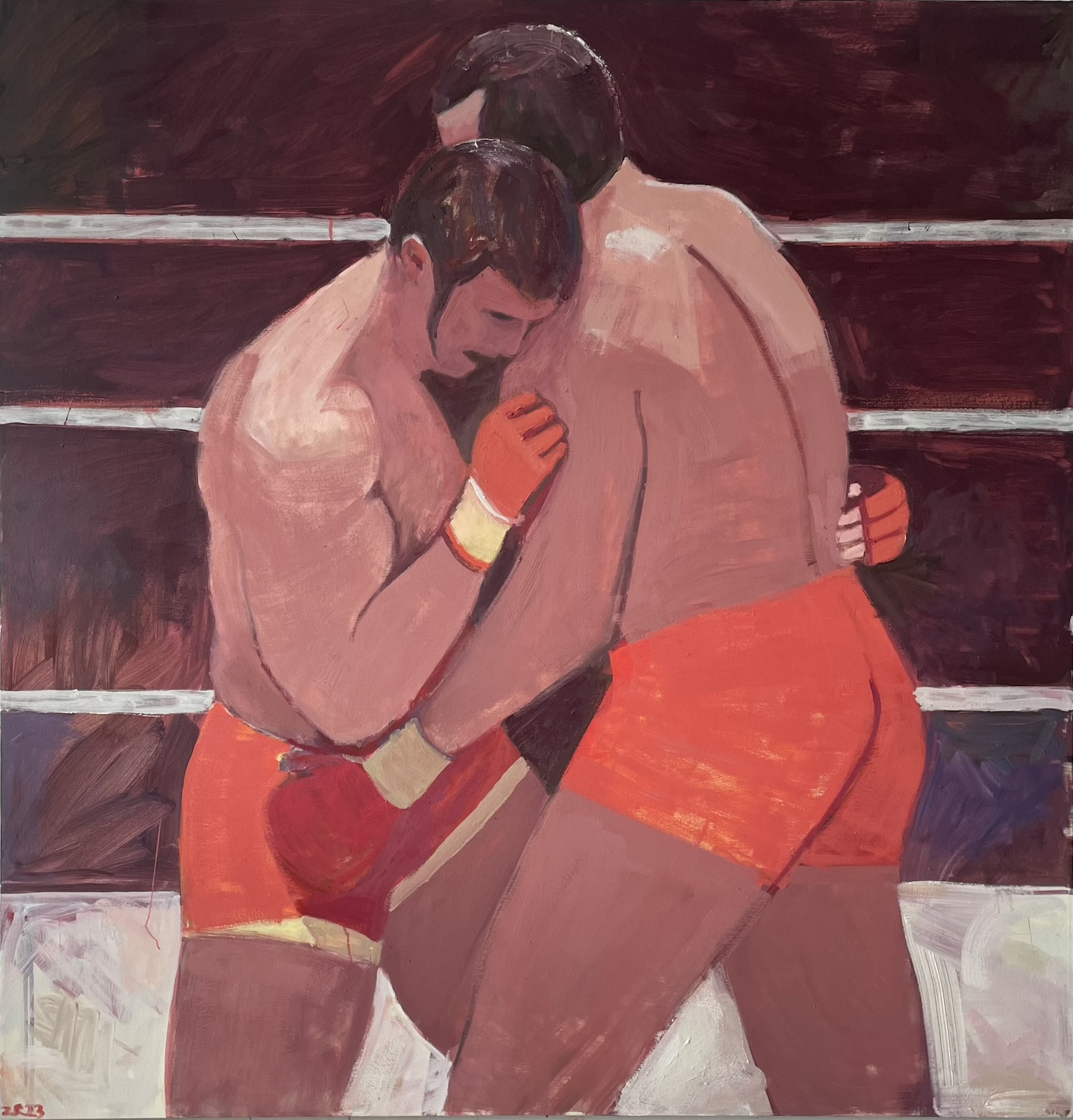 Wrestlers #3, Oil on Canvas, 62" x 60", 2023