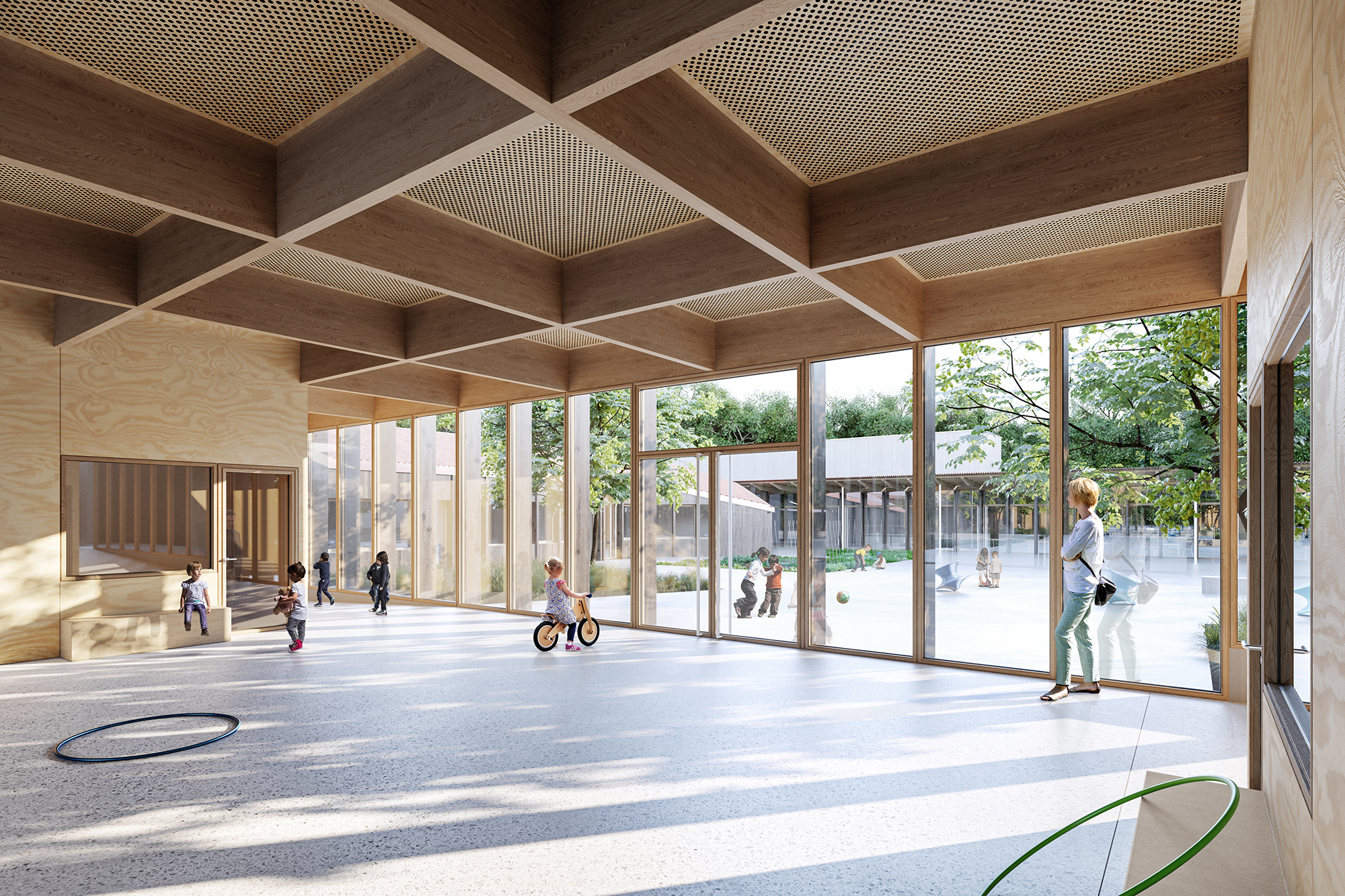 Vue depuis le Hall d'entrée vers le jardin intérieur