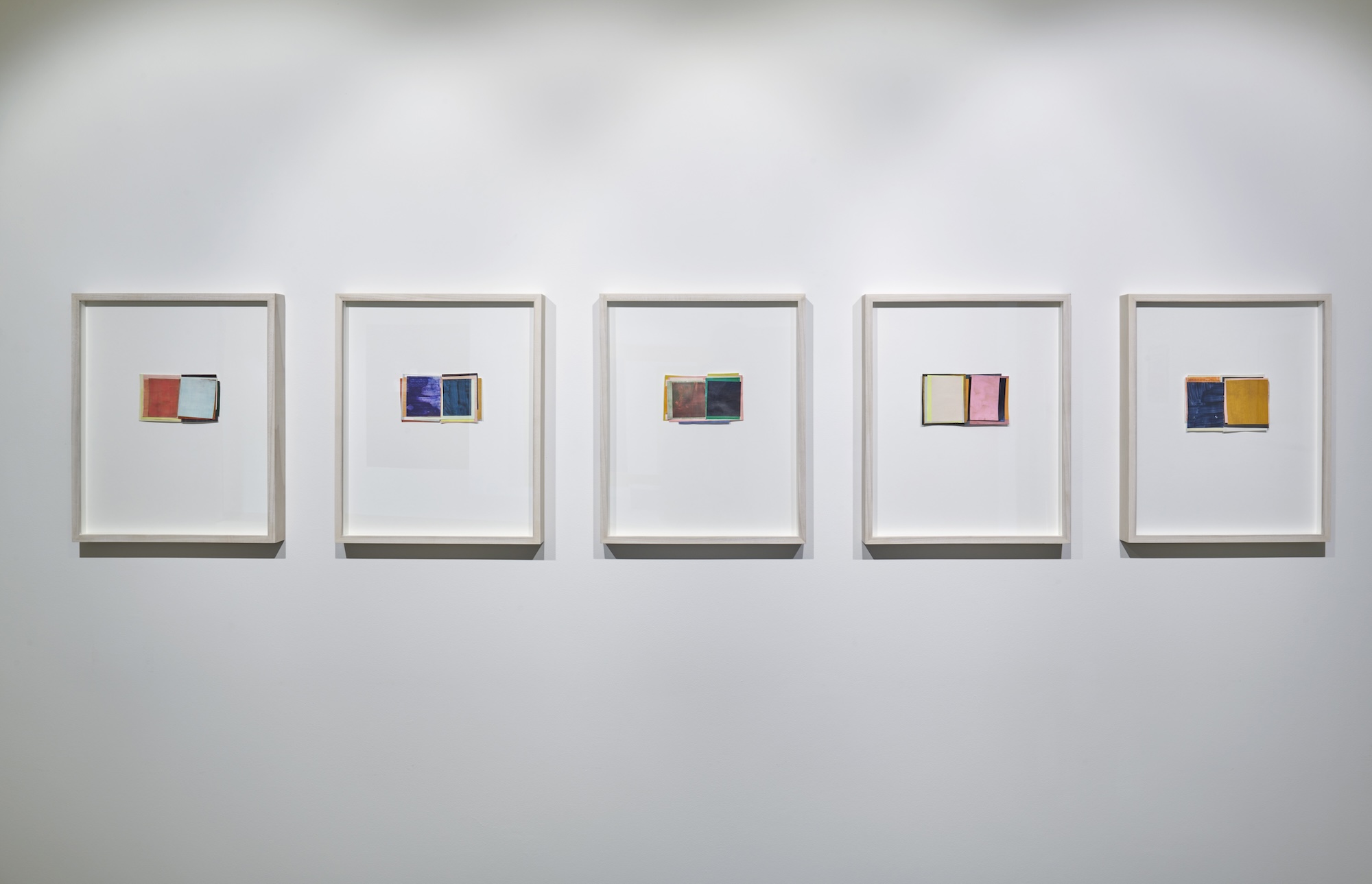 Screen Dreams (2025). Acrylic on paper collages. 39.5 h x 32 w cm. Photo: Jo Underhill. West Court Gallery, Jesus College Cambridge