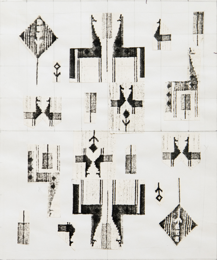 Design for handmade carpet. Collage. Xerox copy on cardboard. 1980's