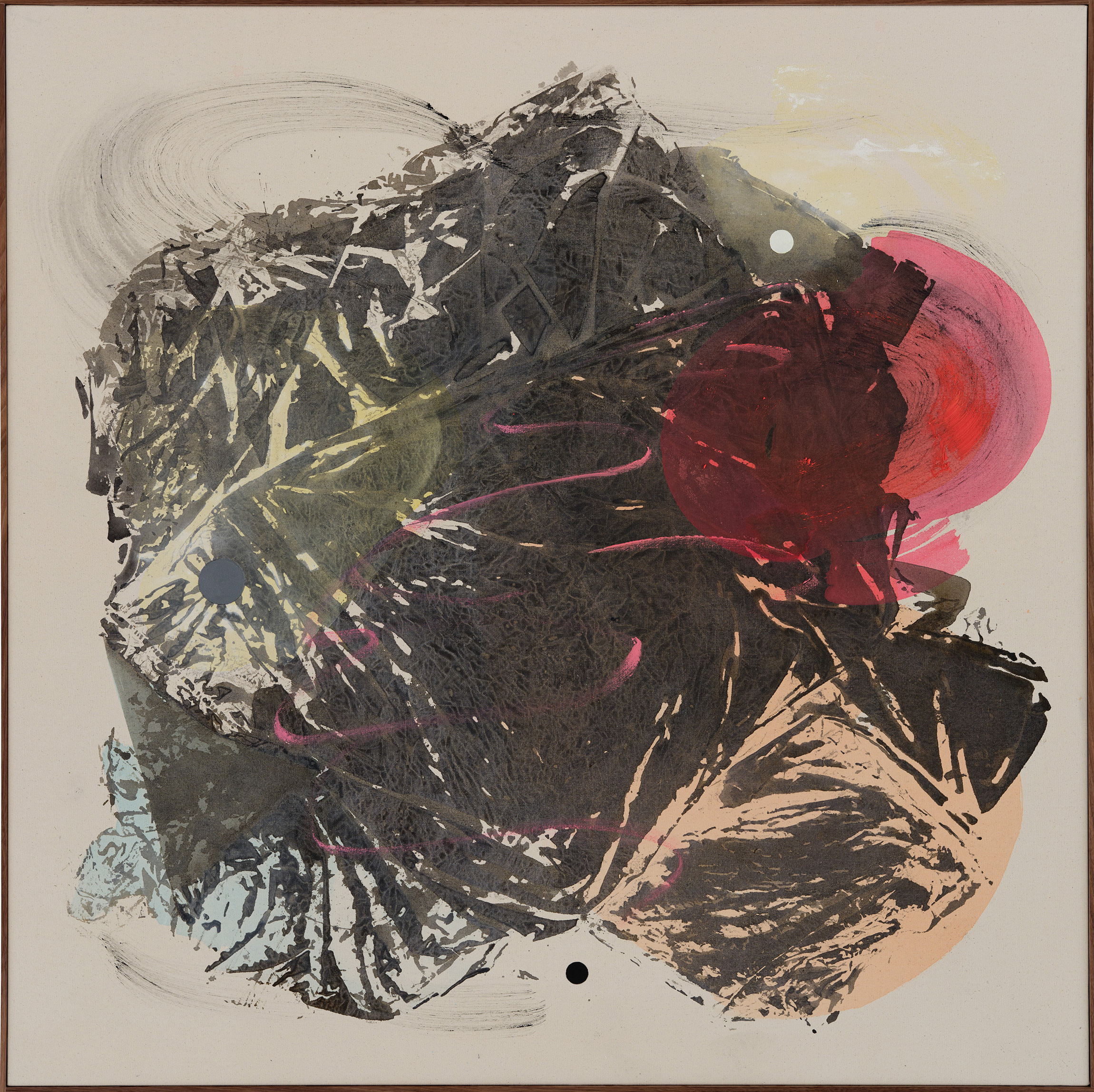 Lunar Distance, 2022, acrylics on canvas, walnut frame, 154 x 154 cm