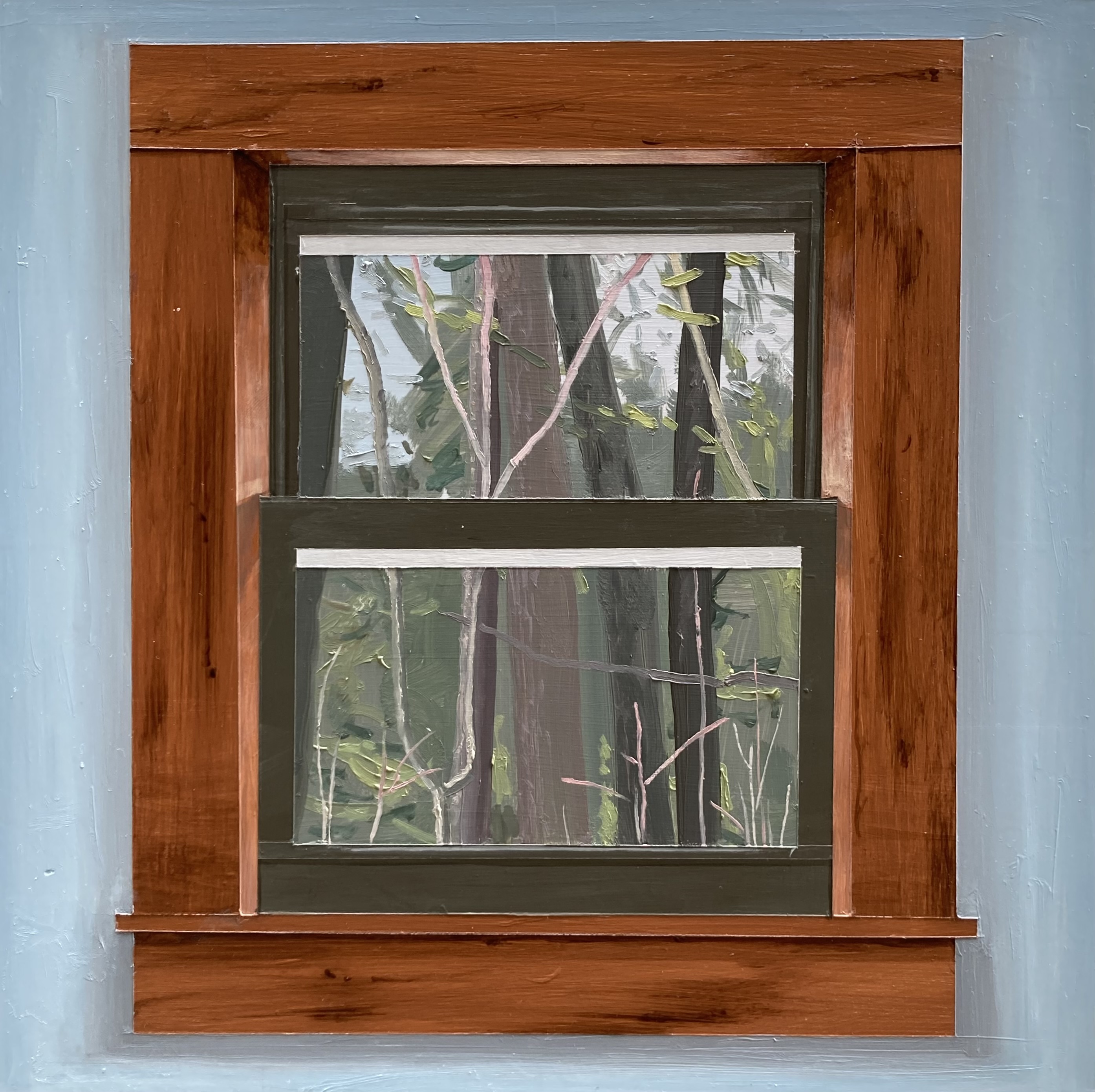 Window Painting; Acrylic and Oil Paint on Panel; 12x12"