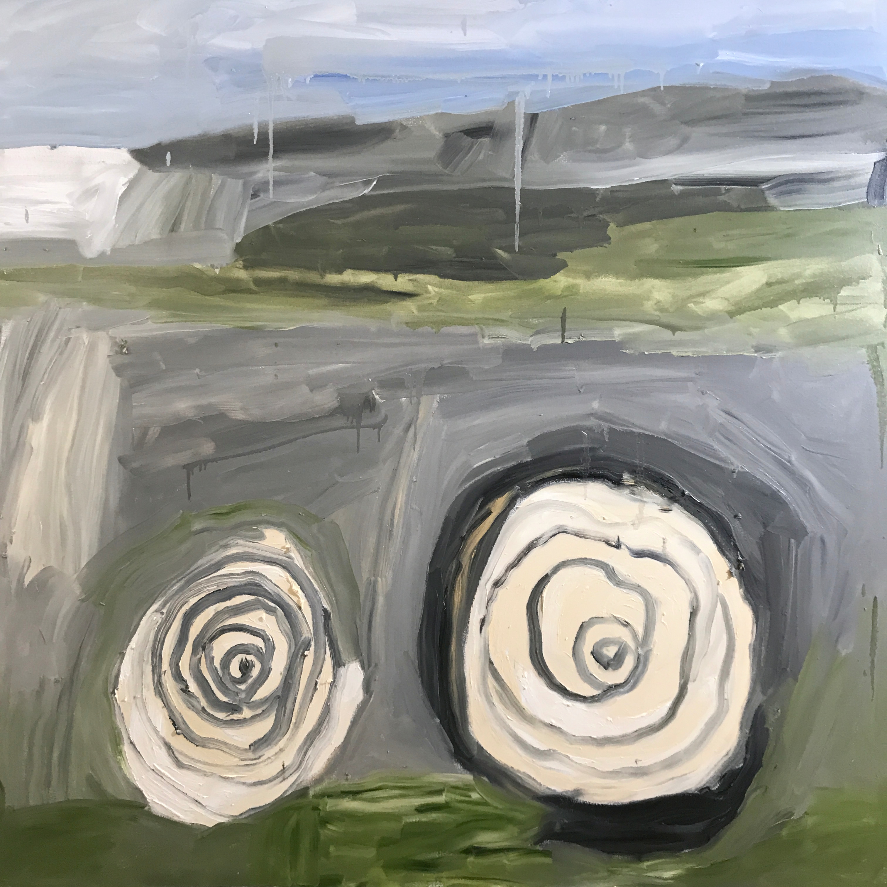 Double Camellia Landscape, 2021, oil on canvas, 48"x48" in
