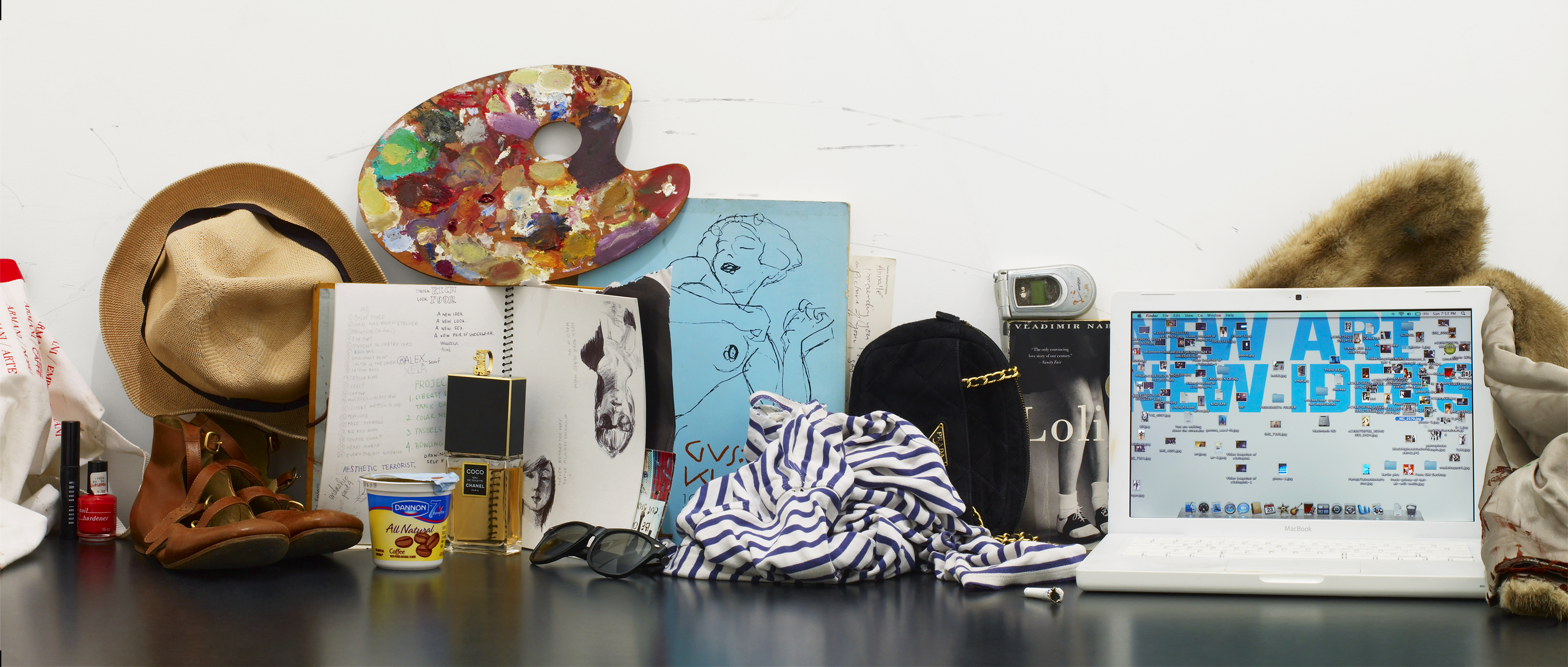 Anna, 2008For this portrait of a 16-year-old New York City girl, I asked my daughter for 20 of the objects most important to her. Among the 20 pictured here: a canvas bag, Bobby Brown mascara, nail polish, straw hat, Chloe shoes, Coco Chanel perfume, coffee yogurt, notebook, painting palette, book of Gustav Klimt drawings, Sailers Storm shirt, Prada bag, Nabokov’s Lolita, flip phone, Apple Mac laptop, vintage fur coat.