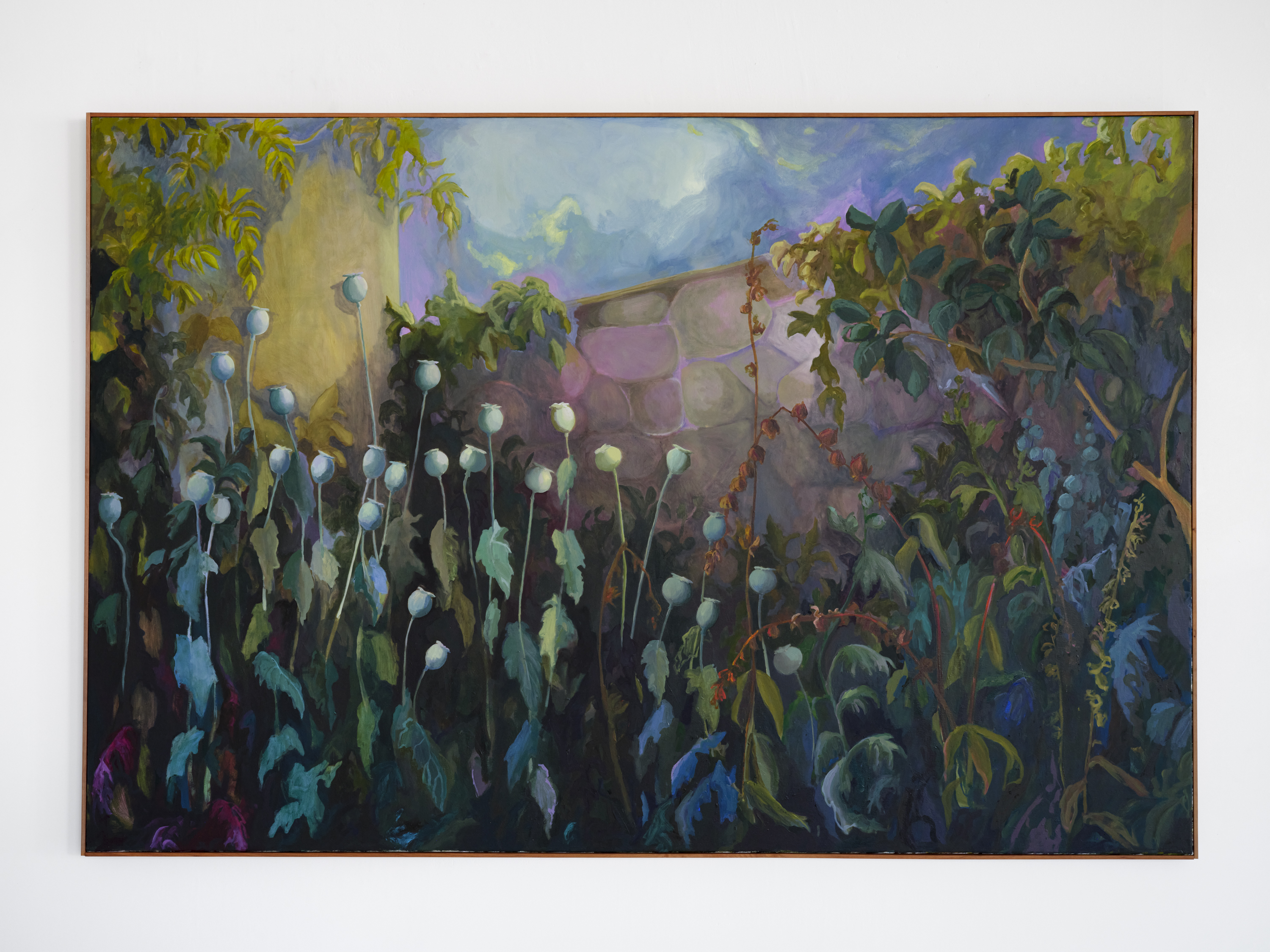 "The Fantasy of Perpetual Abundance Lying Fallow", 48 x 72 inches, oil on linen, 2025. $6,000