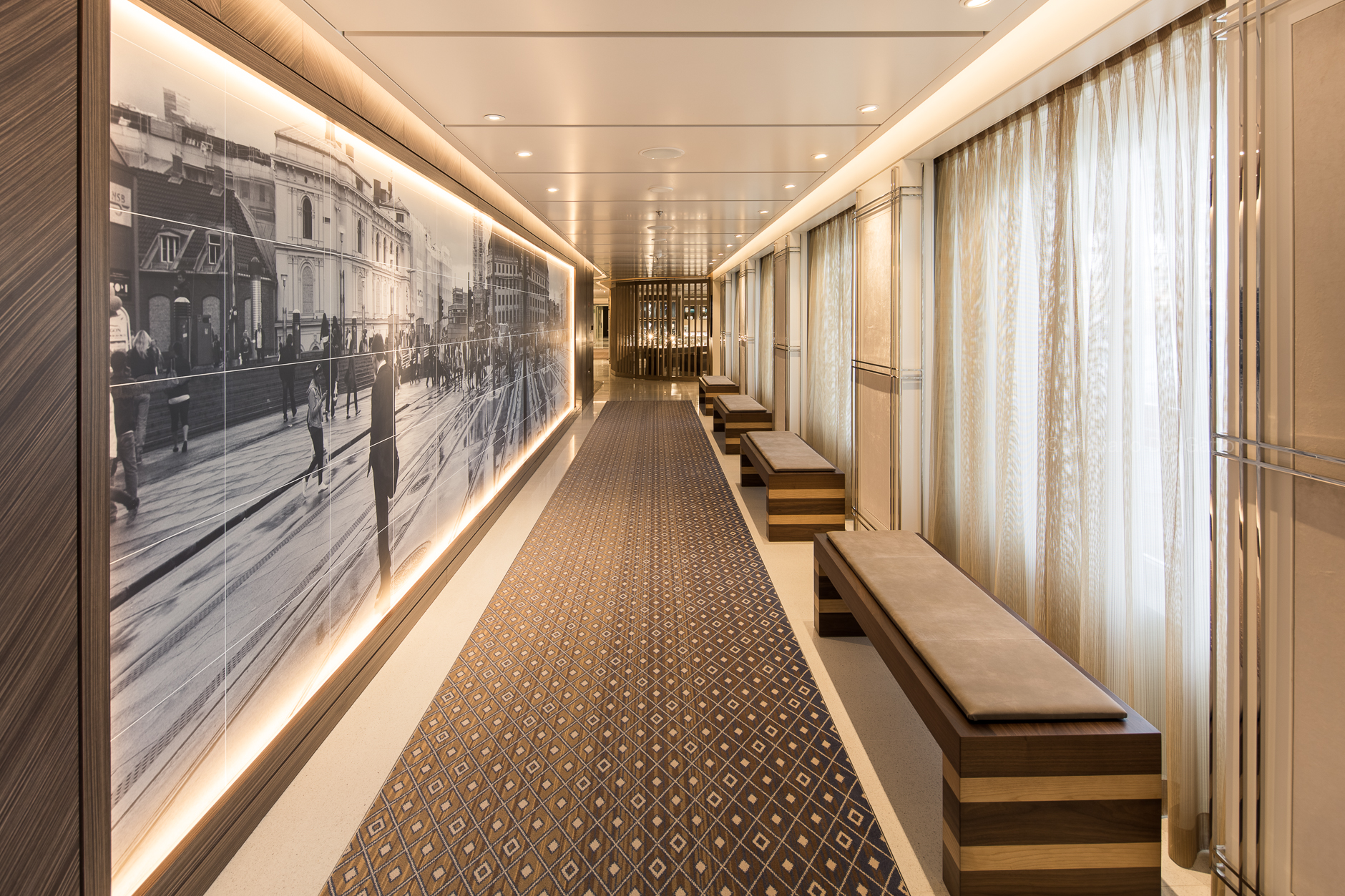 Hallways in the Viking Orion Cruise Ship