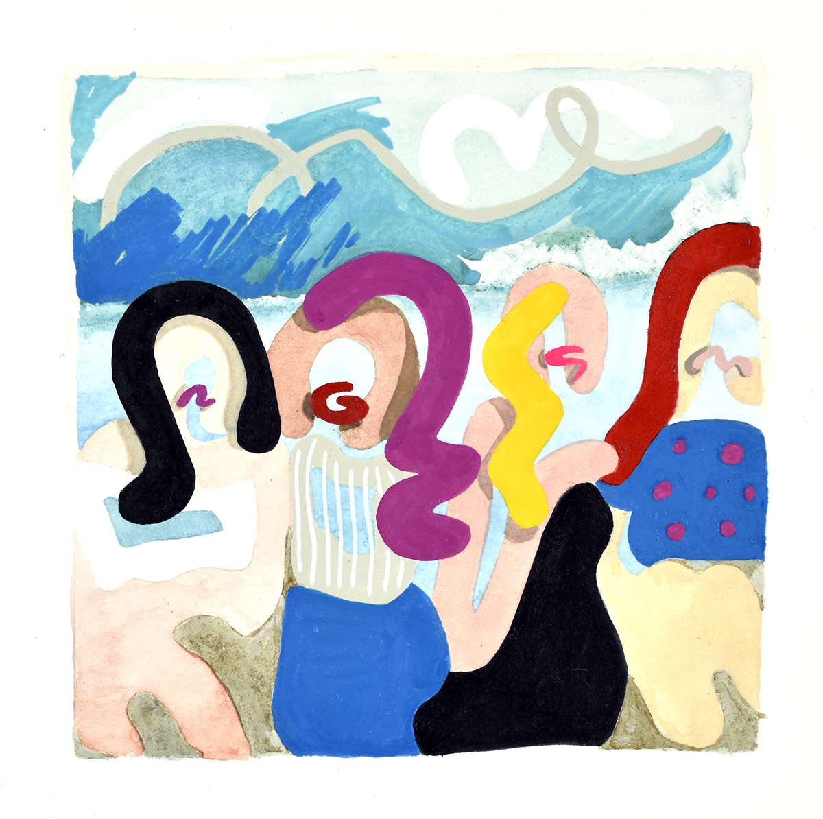 At Beaches, 2017, 4" x 4", watercolor, gouache, and color pencil on paper