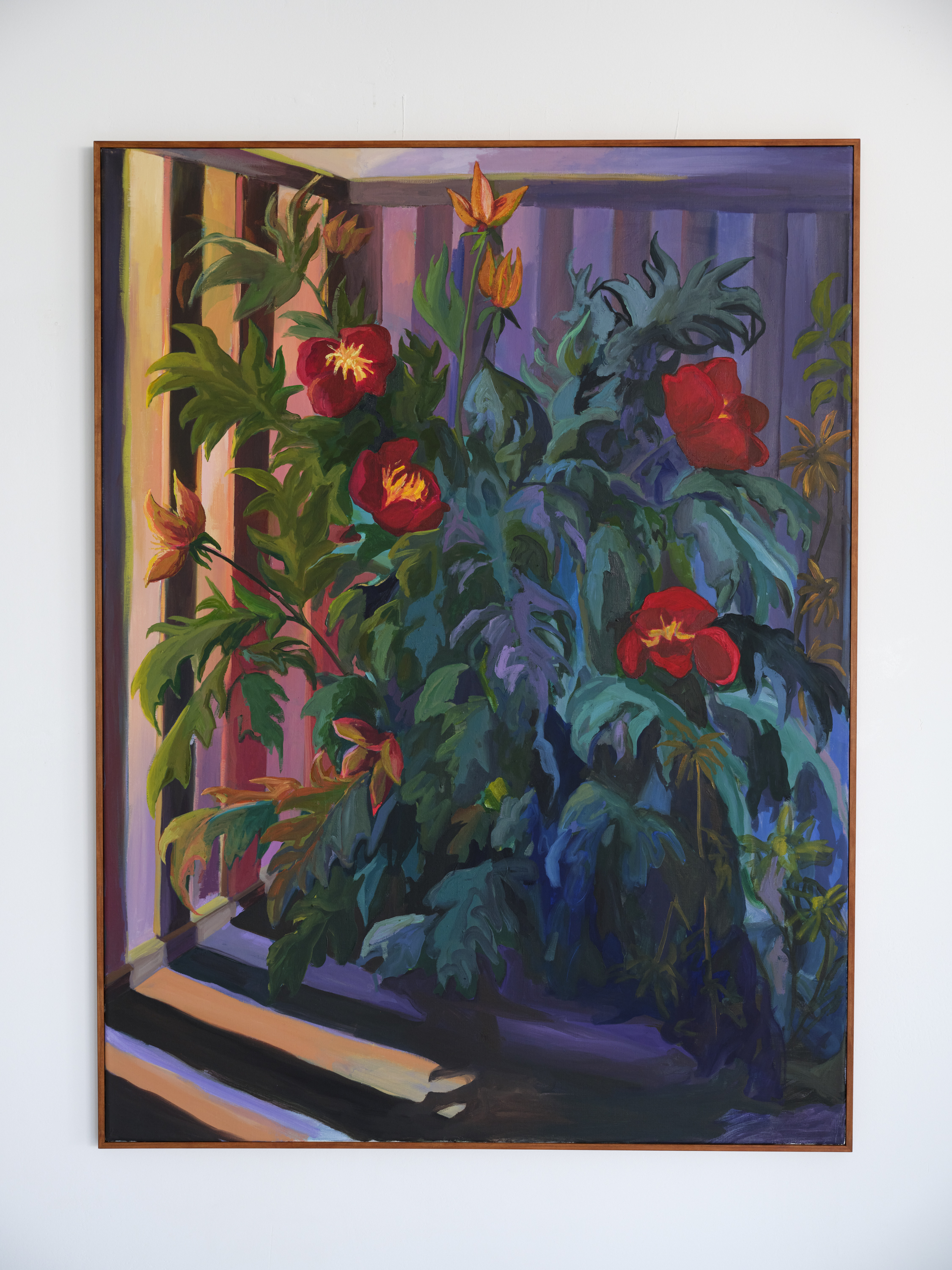 "Peonies Tremble in the Last Glow", 30 x 40 inches, oil on linen, 2025. $3,000