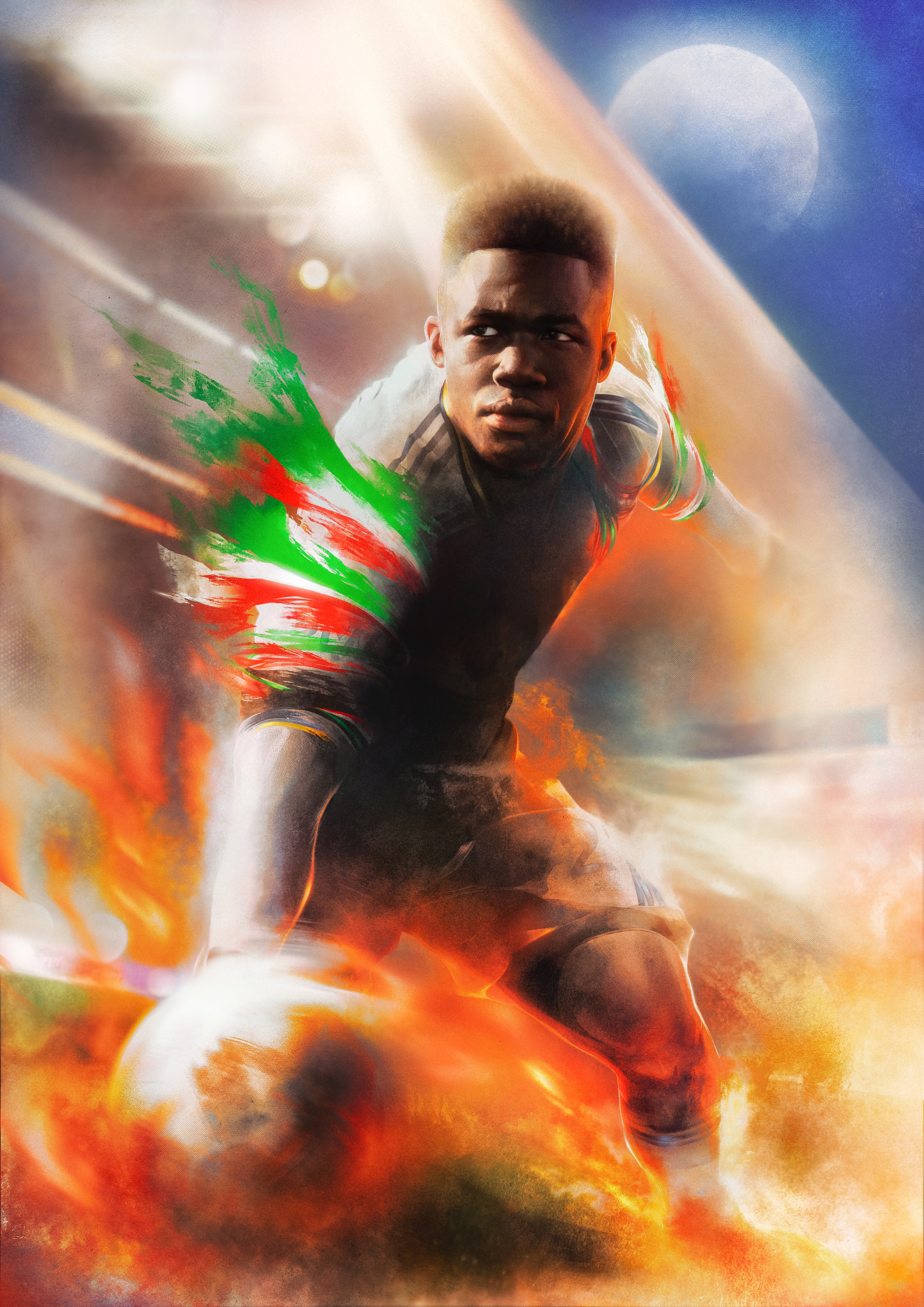 A digital portrait of Willy Gnonto for The Square Ball by the artist John Tregoning. An illustration of Gnonto. Drawn in Procreate.