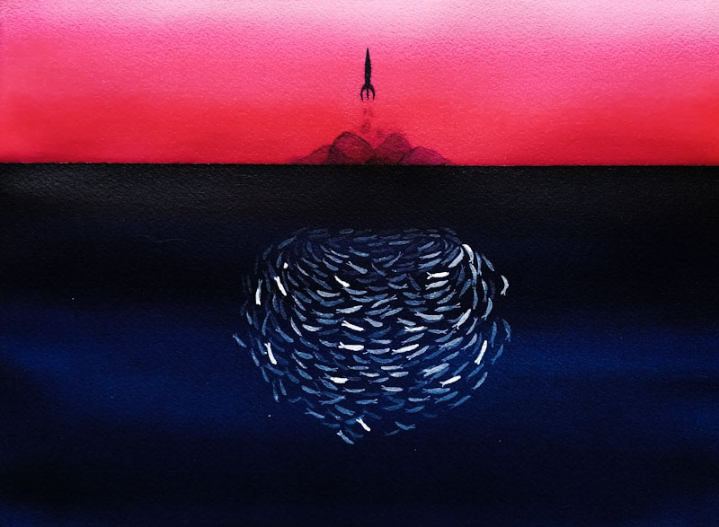 Leaving for planet B - Watercolor on cotton paper 19x24cm