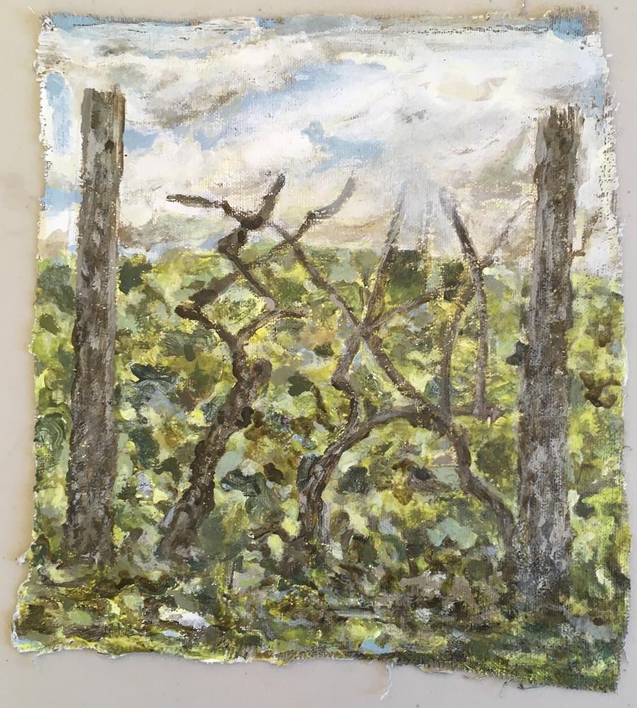 Kearns, Mountain Battles I, 2022, Acrylic on linen, 9.75 x 9 in.