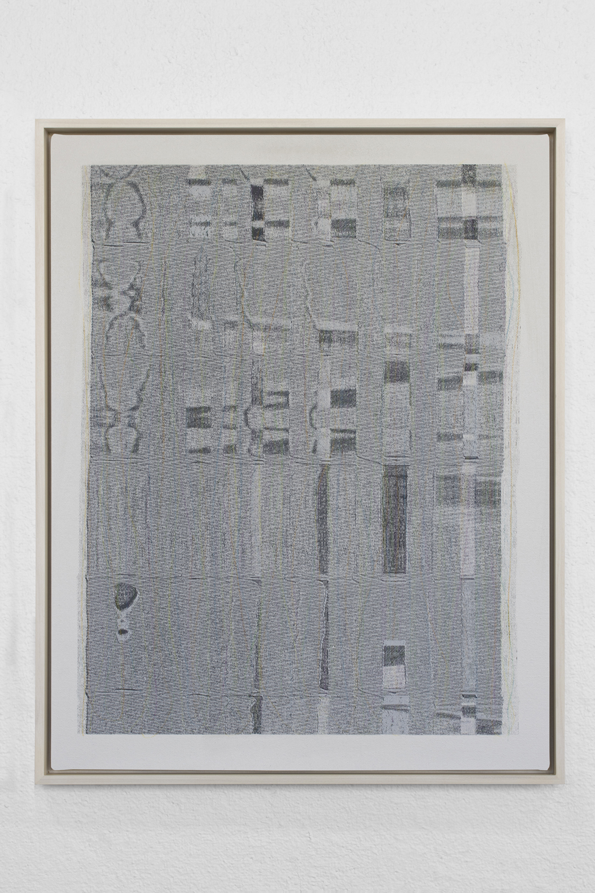 Woven Type (negative), 2021, acrylic, screenprint and colour pencil on canvas, 17x22 inches
