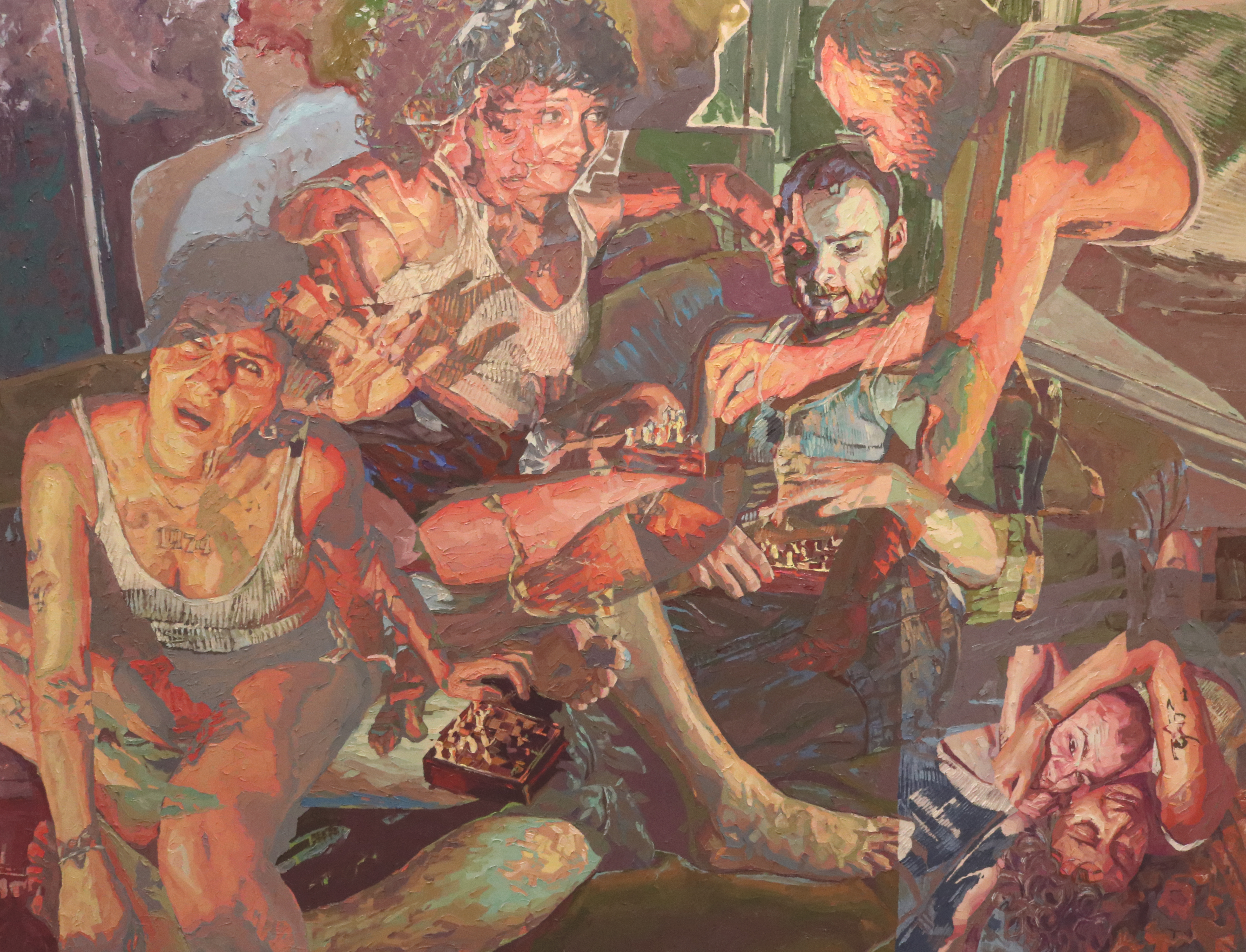 MARS AND RYAN PLAY A LONG GAME OF CHESS 75X55 OIL ON CANVAS, 2O24 