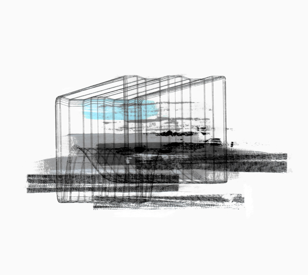 FEINES STRANDHAUS AM HORIZONT  ·  mixed media on paper  ·  26 x 29 cm  