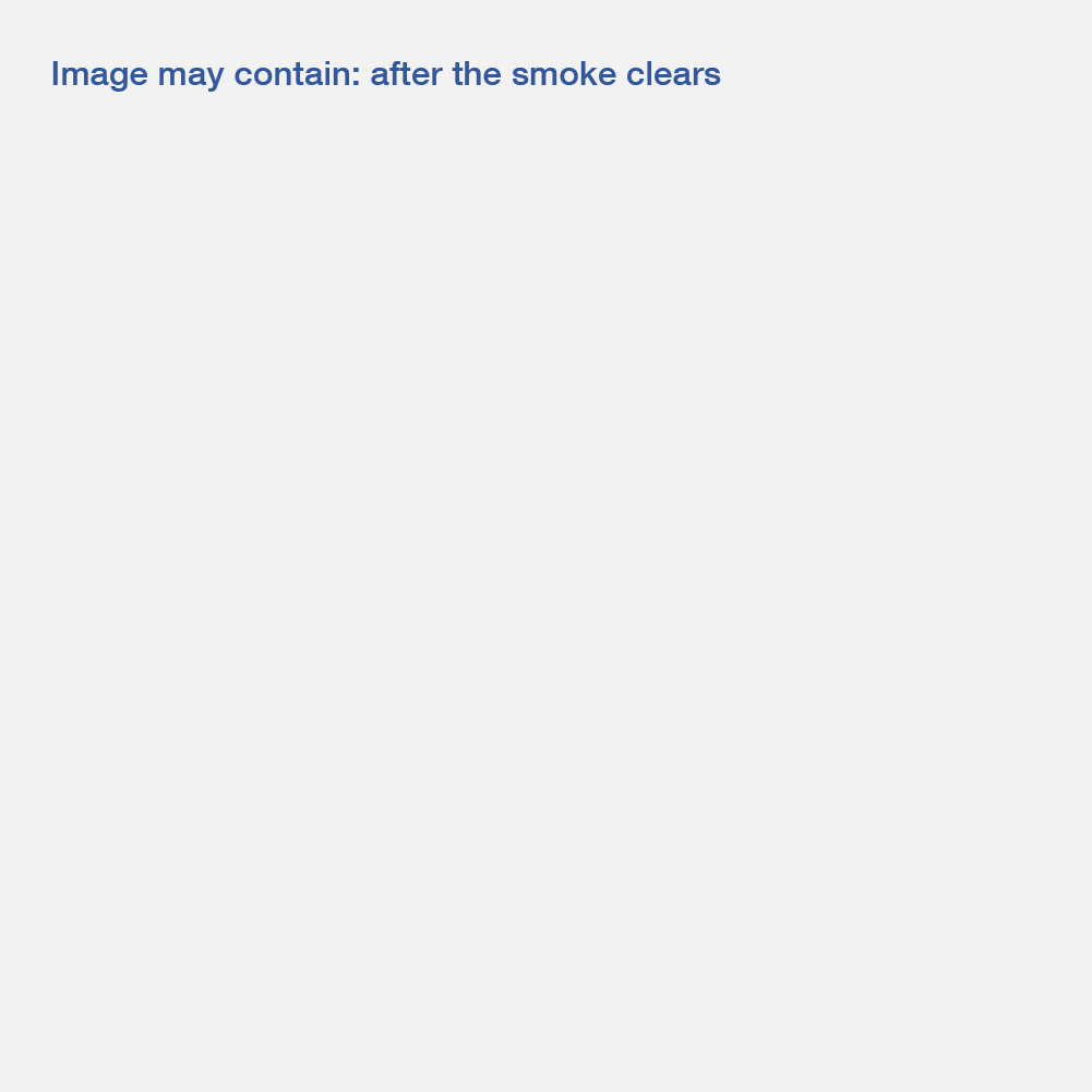 A grey square with blue text that says "Image may contain: after the smoke clears"
