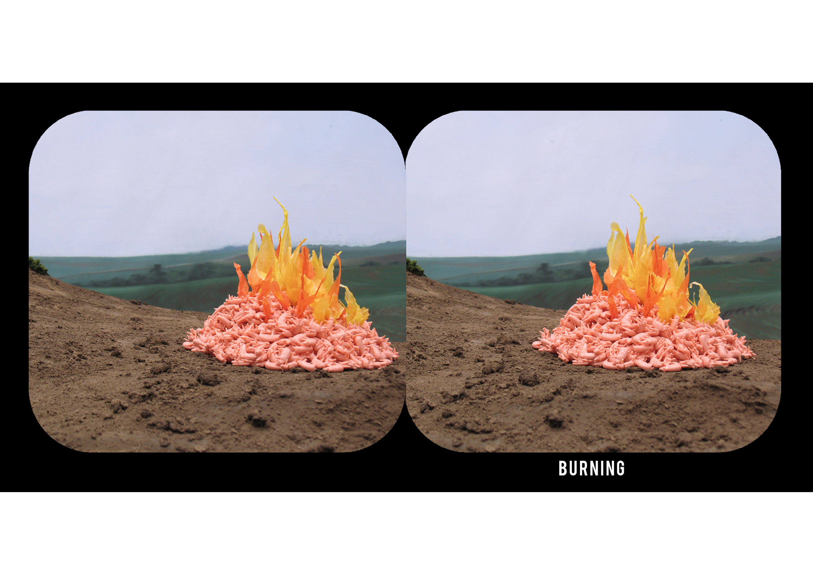 Stereoscopic 3D illustration of methods of carcass disposal for catastrophic hog mortality based on recommendations from an Extension publication.