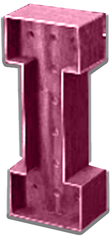 A singular magenta marquee letter "I" made of wood with holes for embedded lights.