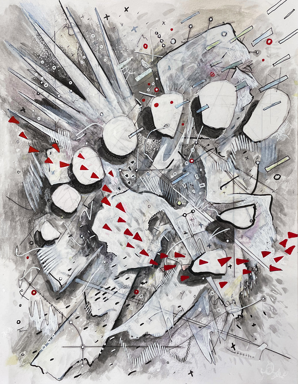 Untitled, 2021, gouache, acrylic, ink, graphite on paper, 9 x 12 inches