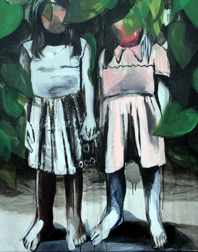 2 girls in a bush, acrylic on canvas, 100/80 cm, 2015