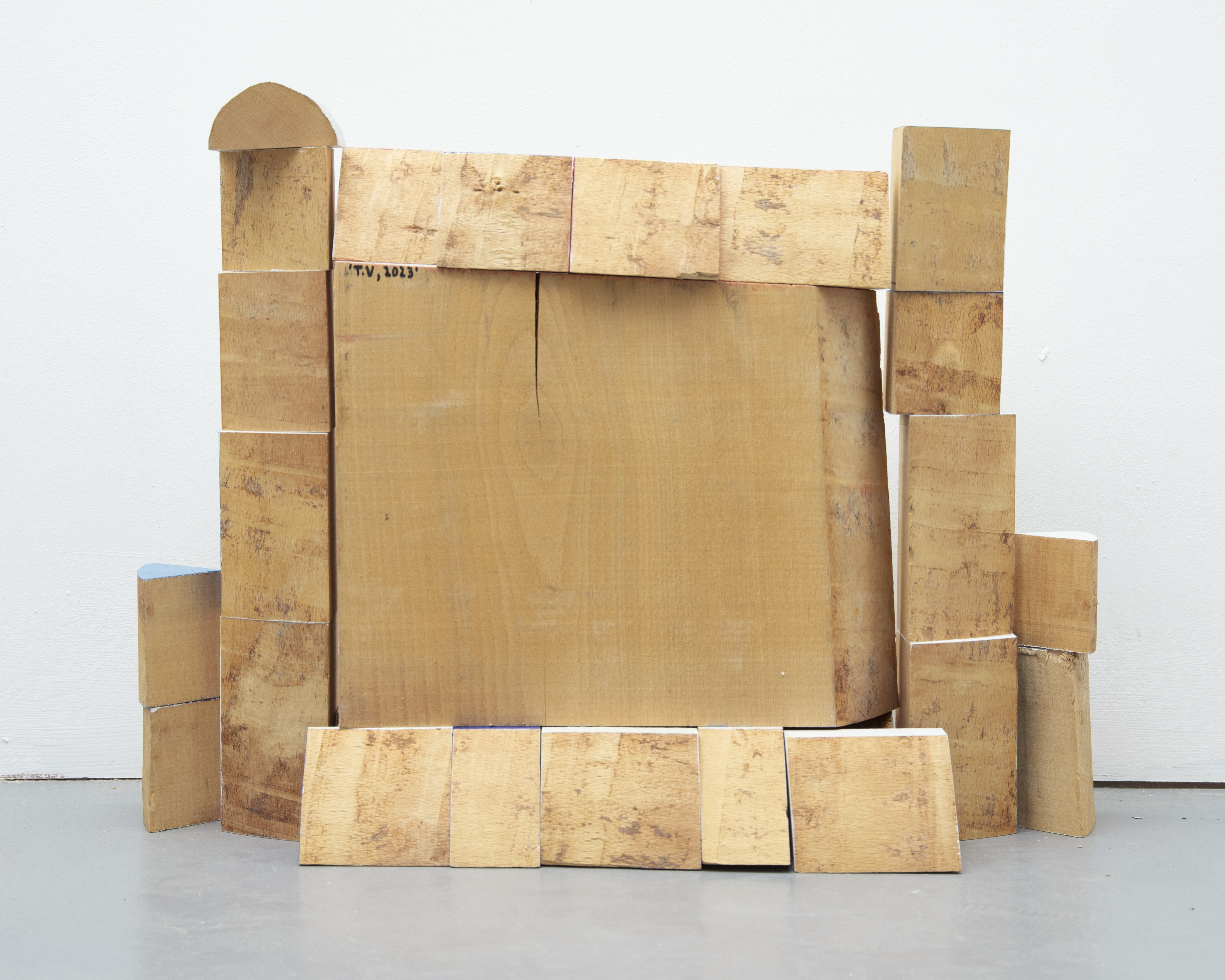 TV_2023 (Pole Star) BACK (approx 23 x 17 x 18") Acrylic and Gesso on doweled wooden blocks, 2022