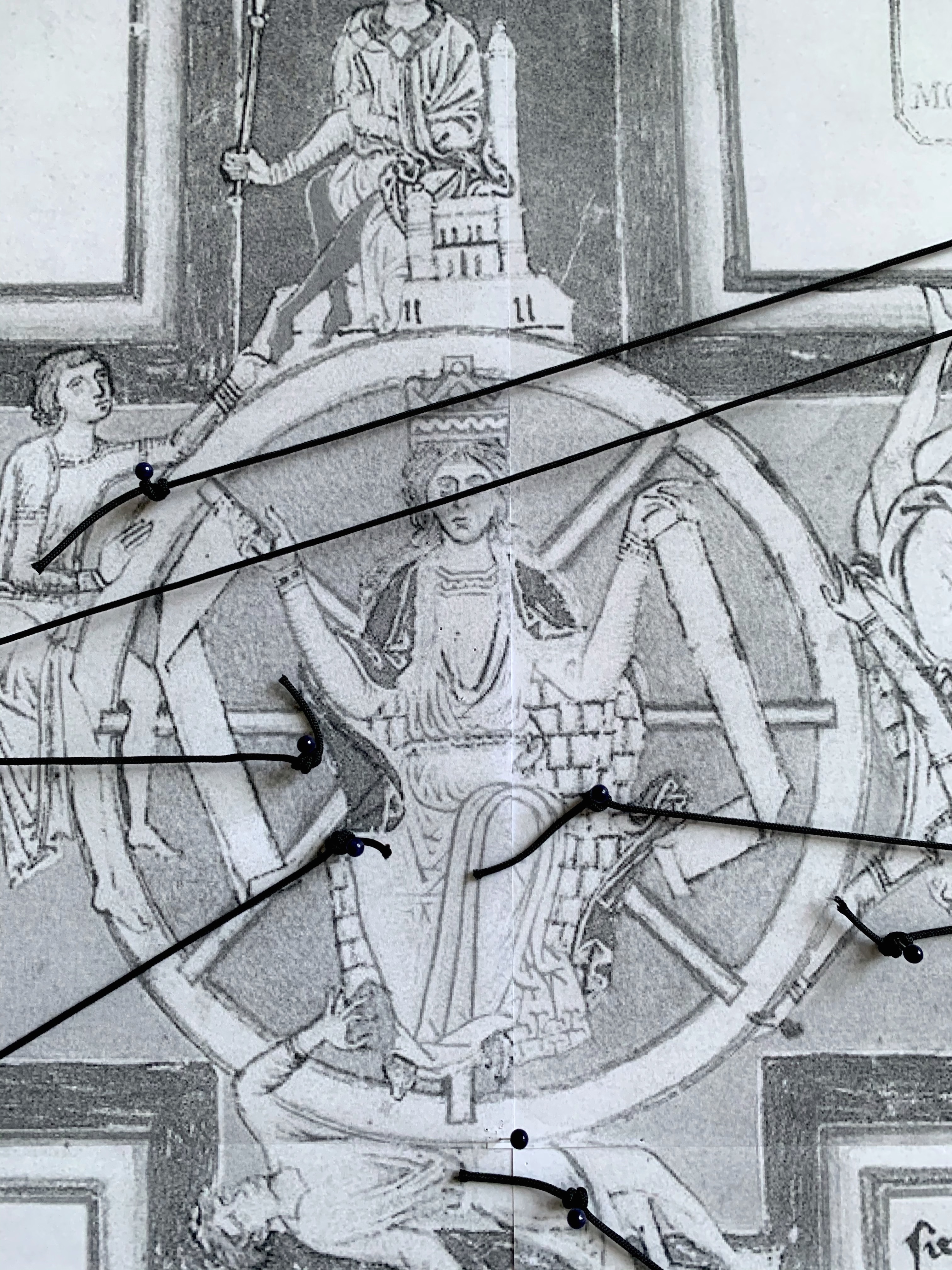 Fortuna. 2021, photocopied prints, pins, string, dims variable