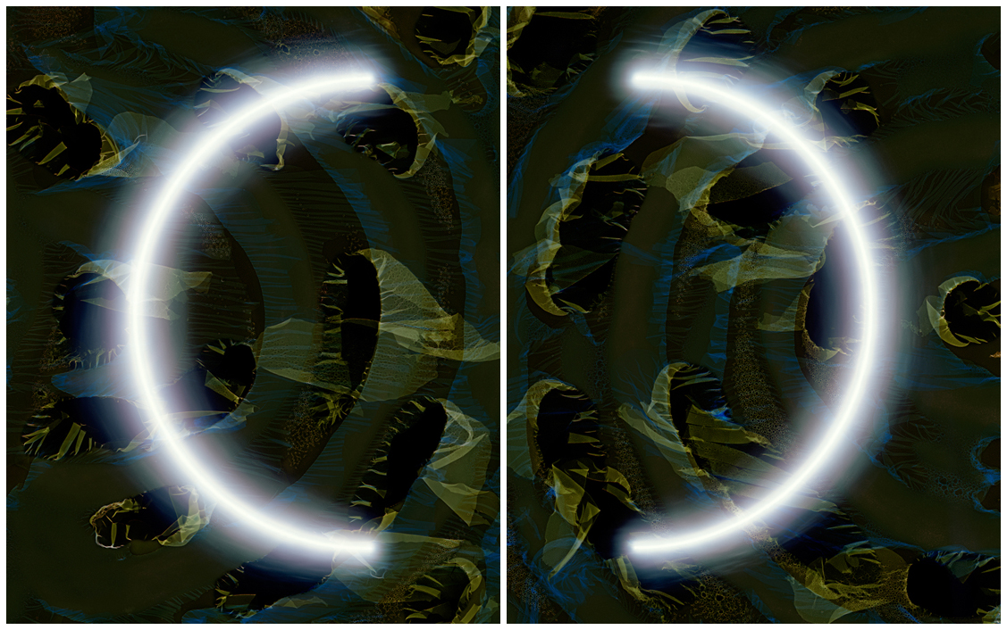 Distance, Illusion and Otherness #1 and #22018Light drawings and tampered negatives, chromogenic prints, 40 x 32 inches each